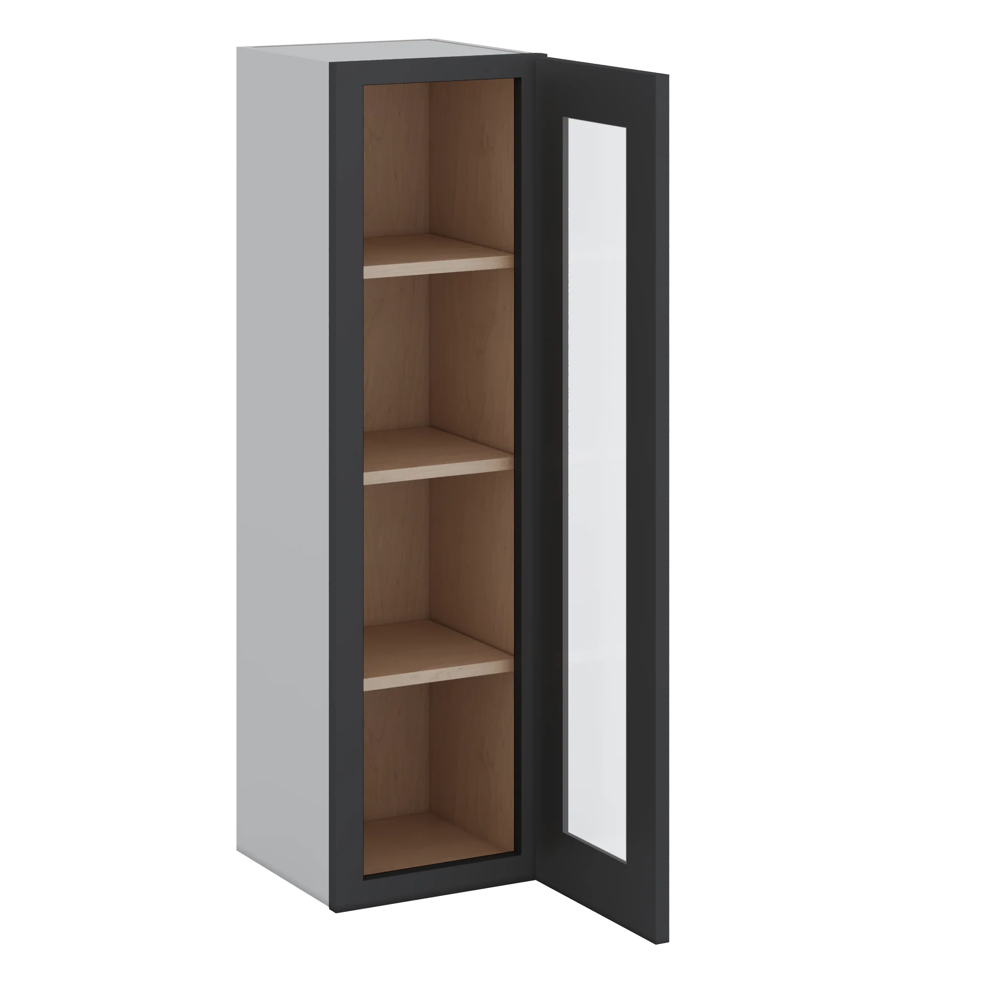 42" Tall 15HNS Hermosa Noir Black Shaker 1-1/4" Overlay Glass Ready Wall Cabinet - Single Door 9", 12", 15", 18", 21" - Image 4