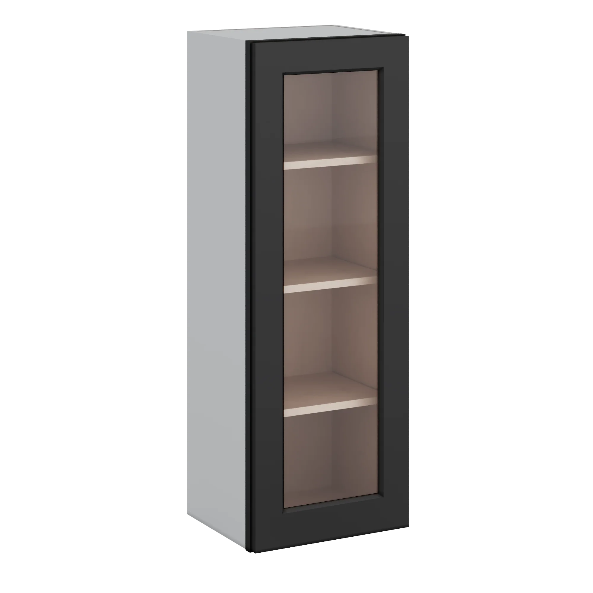 42" Tall 15HNS Hermosa Noir Black Shaker 1-1/4" Overlay Glass Ready Wall Cabinet - Single Door 9", 12", 15", 18", 21" - Image 5