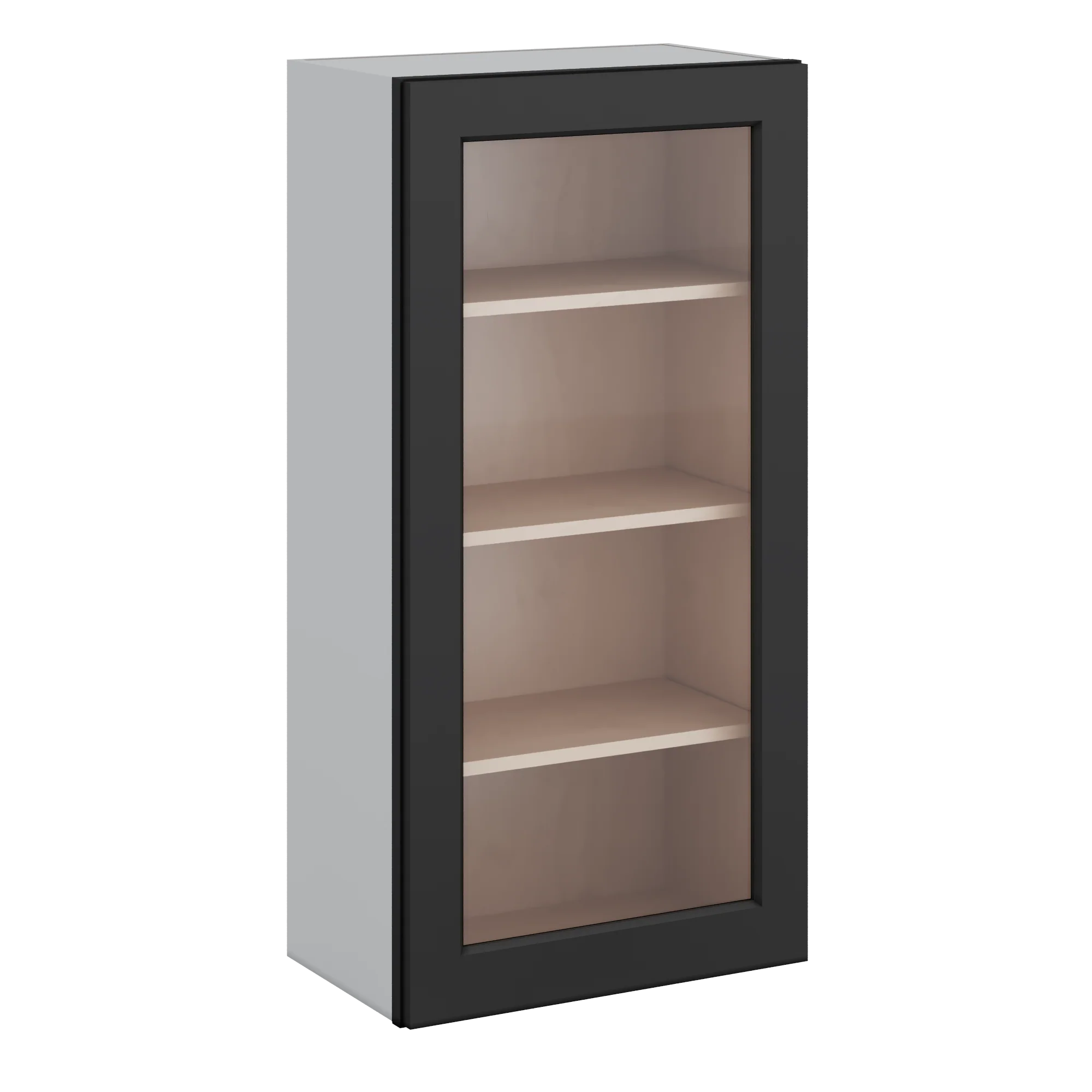 42" Tall 15HNS Hermosa Noir Black Shaker 1-1/4" Overlay Glass Ready Wall Cabinet - Single Door 9", 12", 15", 18", 21" - Image 9