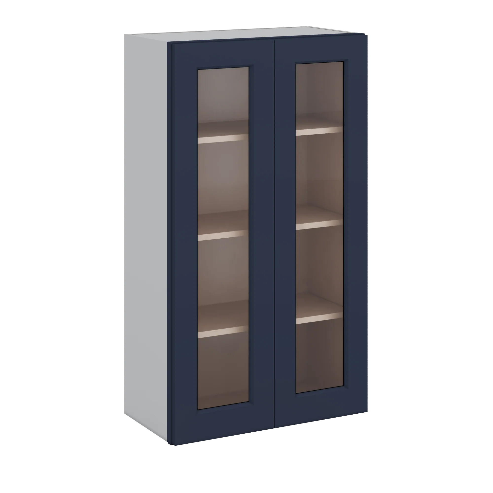 42" Tall NB29 Naval Blue Shaker 1-1/4" Overlay Glass Ready Wall Cabinet - Double Door 24", 27", 30", 33", 36"