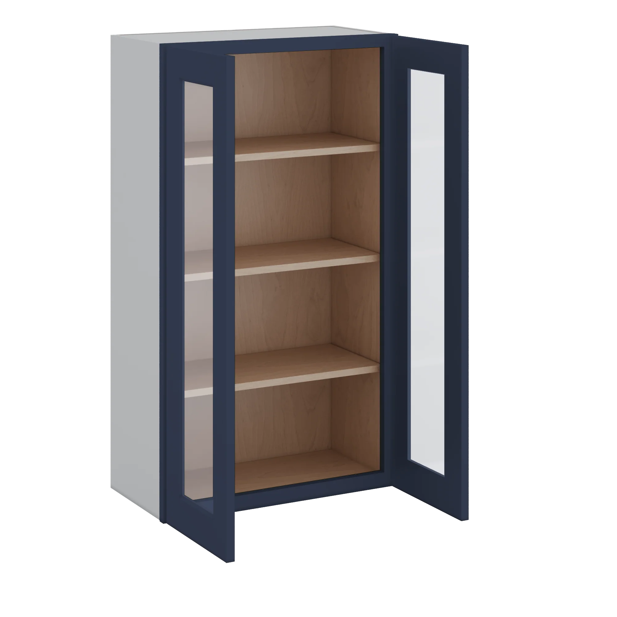 42" Tall NB29 Naval Blue Shaker 1-1/4" Overlay Glass Ready Wall Cabinet - Double Door 24", 27", 30", 33", 36" - Image 2