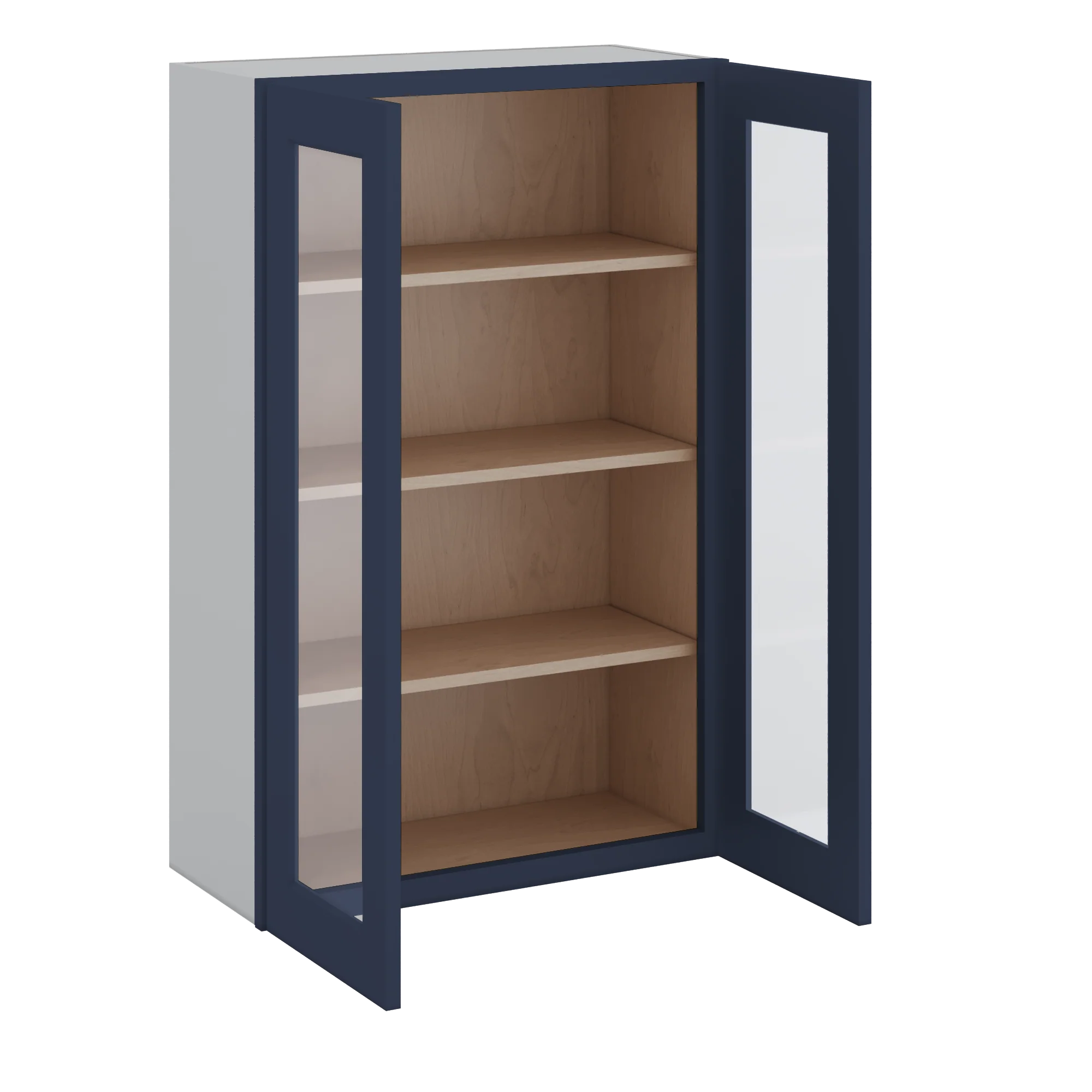 42" Tall NB29 Naval Blue Shaker 1-1/4" Overlay Glass Ready Wall Cabinet - Double Door 24", 27", 30", 33", 36" - Image 4