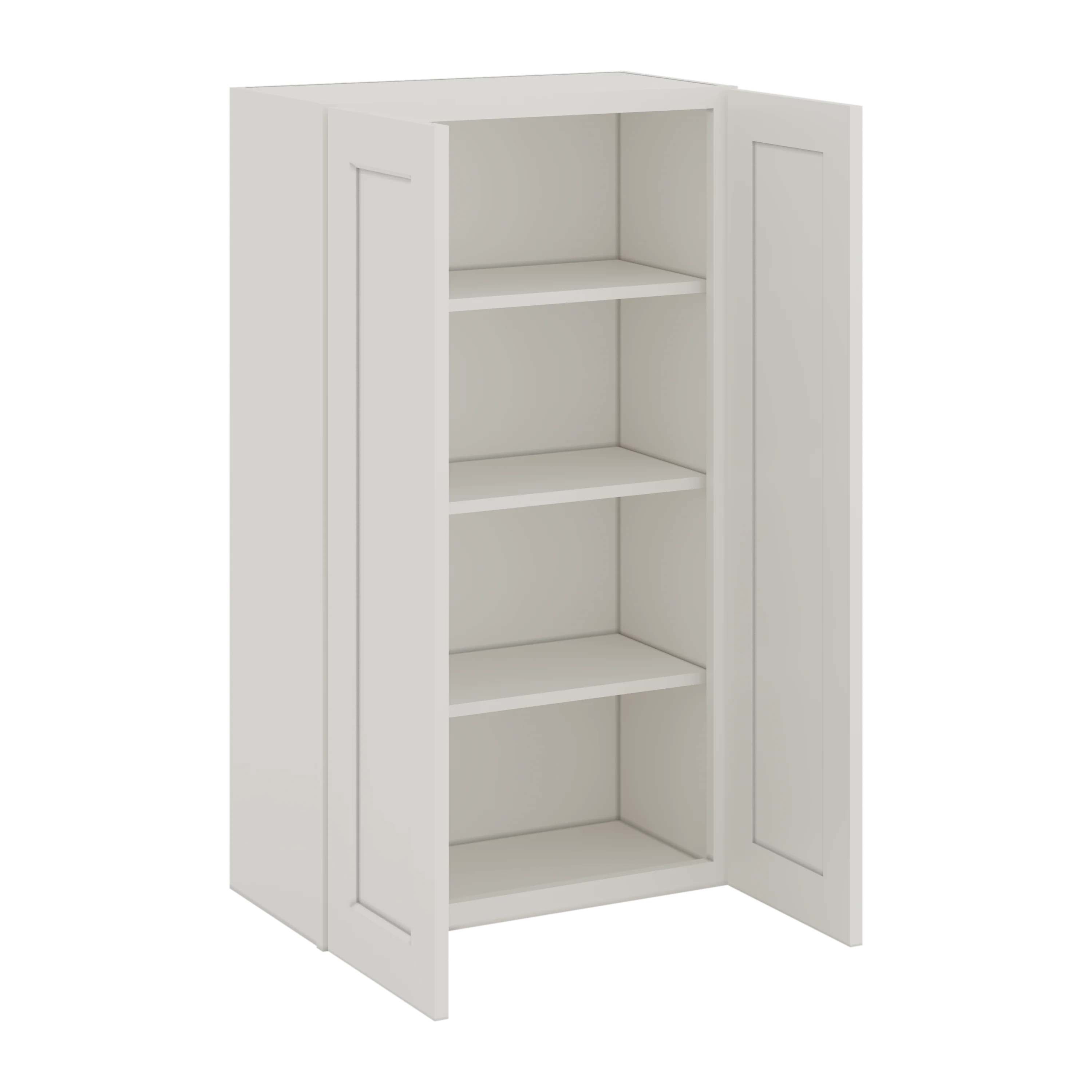 42" Tall 2WS White Shaker 1-1/4" Overlay Wall Cabinet - Double Door 24", 27", 30", 33", 36" - Image 2