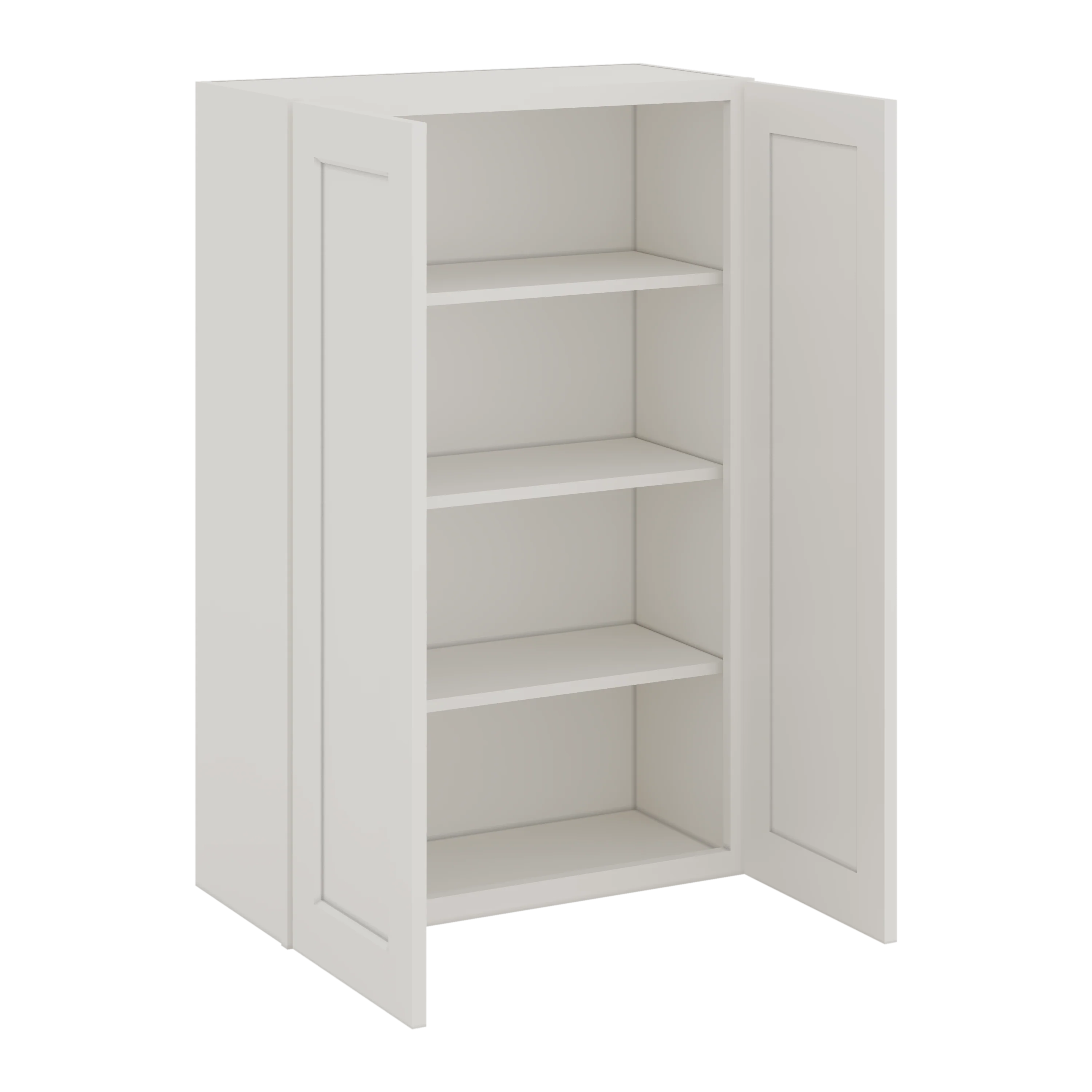 42" Tall 2WS White Shaker 1-1/4" Overlay Wall Cabinet - Double Door 24", 27", 30", 33", 36" - Image 4