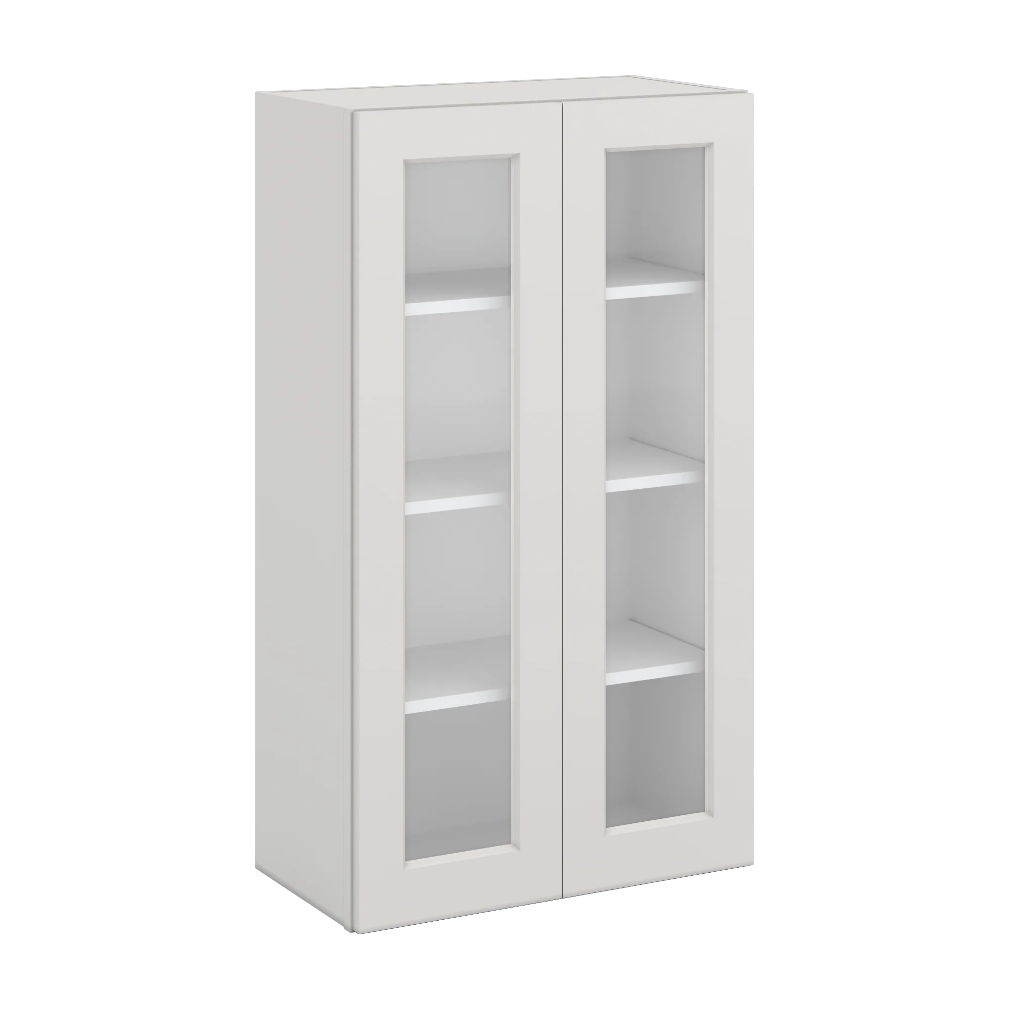 42" Tall 2WS White Shaker 1-1/4" Overlay Glass Ready Wall Cabinet - Double Door 24", 27", 30", 33", 36"