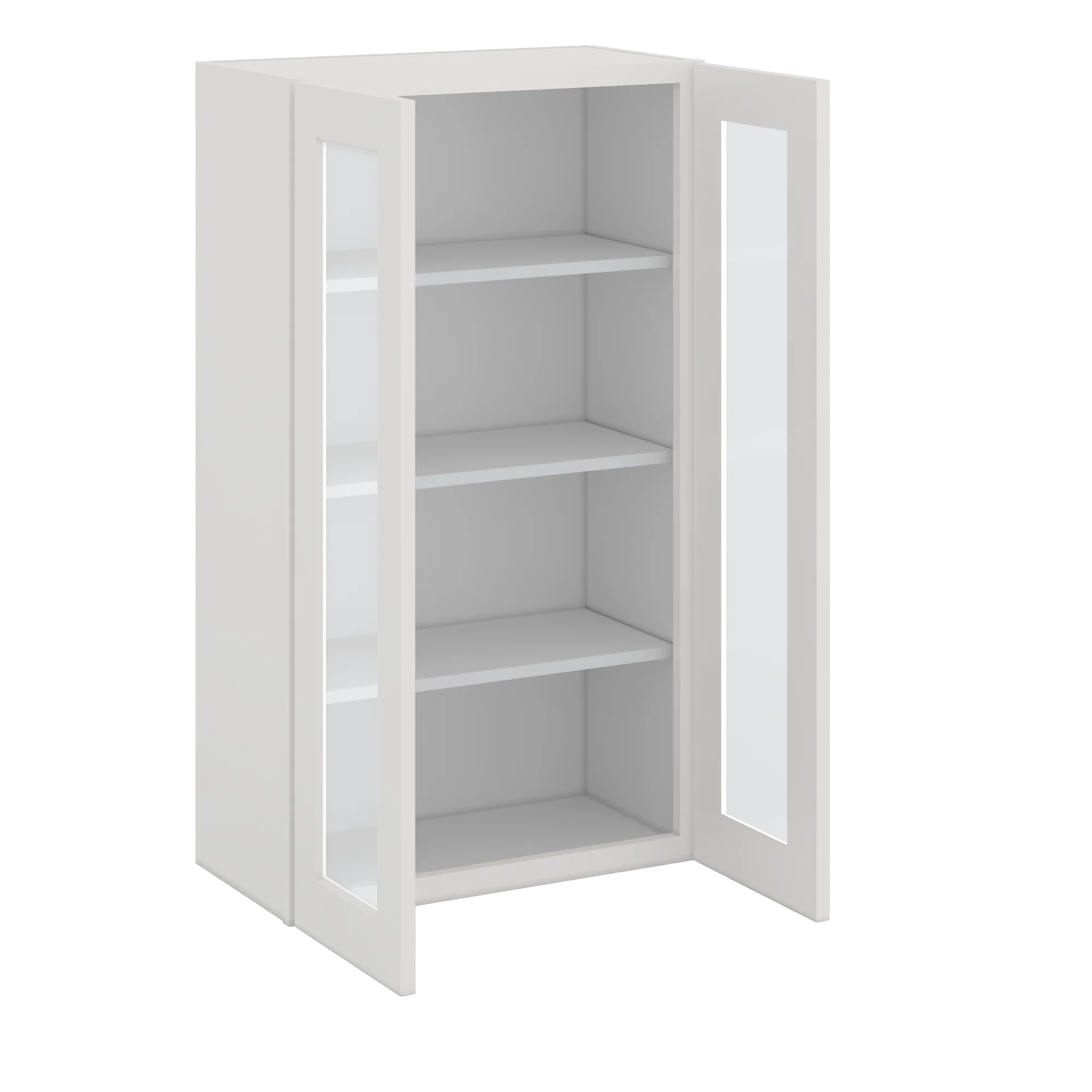 42" Tall 2WS White Shaker 1-1/4" Overlay Glass Ready Wall Cabinet - Double Door 24", 27", 30", 33", 36" - Image 2