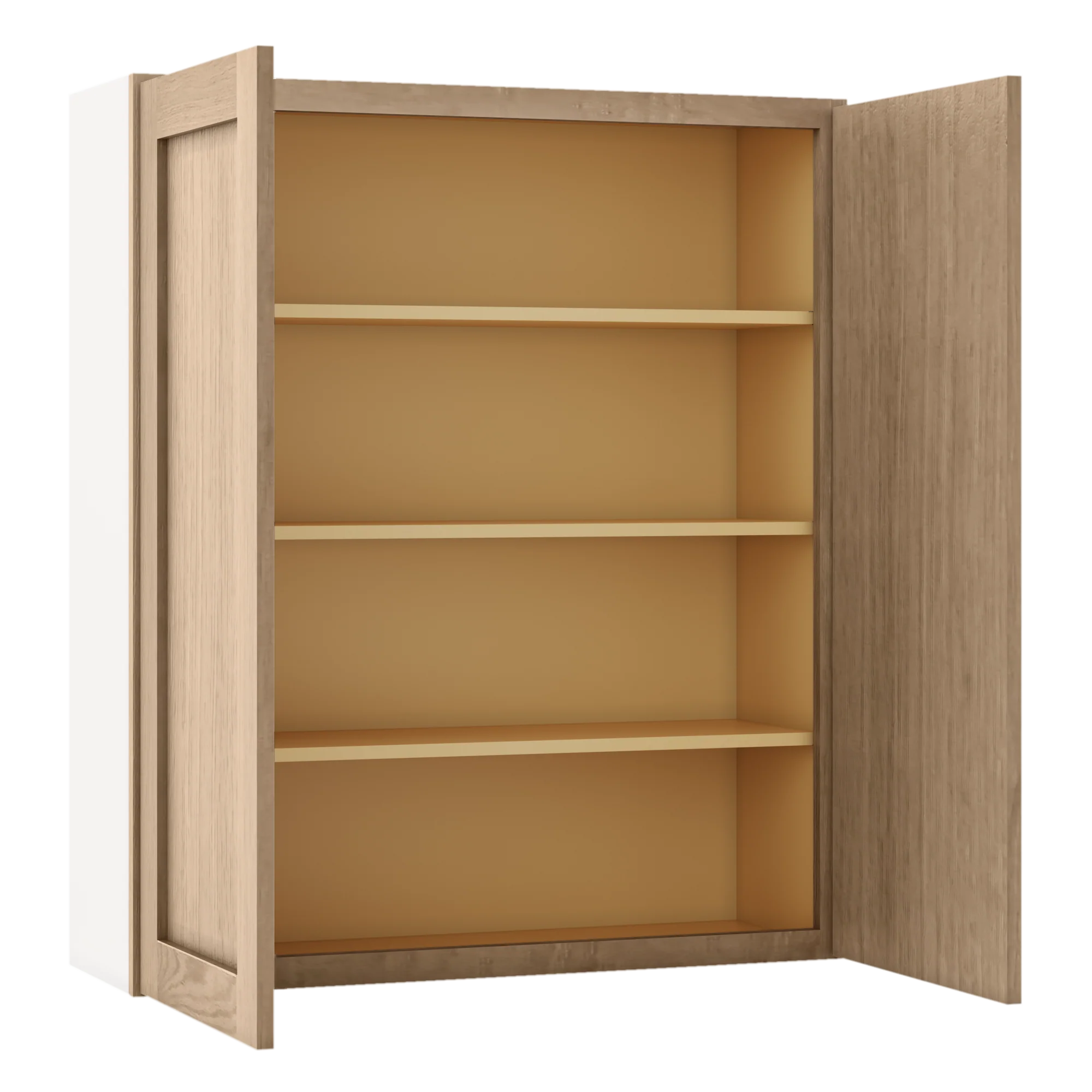 42" Tall Natural Color 17ROS - Redondo White Oak Shaker 1-1/4" Overlay Wall Cabinet - Double Door 24", 27", 30", 33", 36" - Image 10