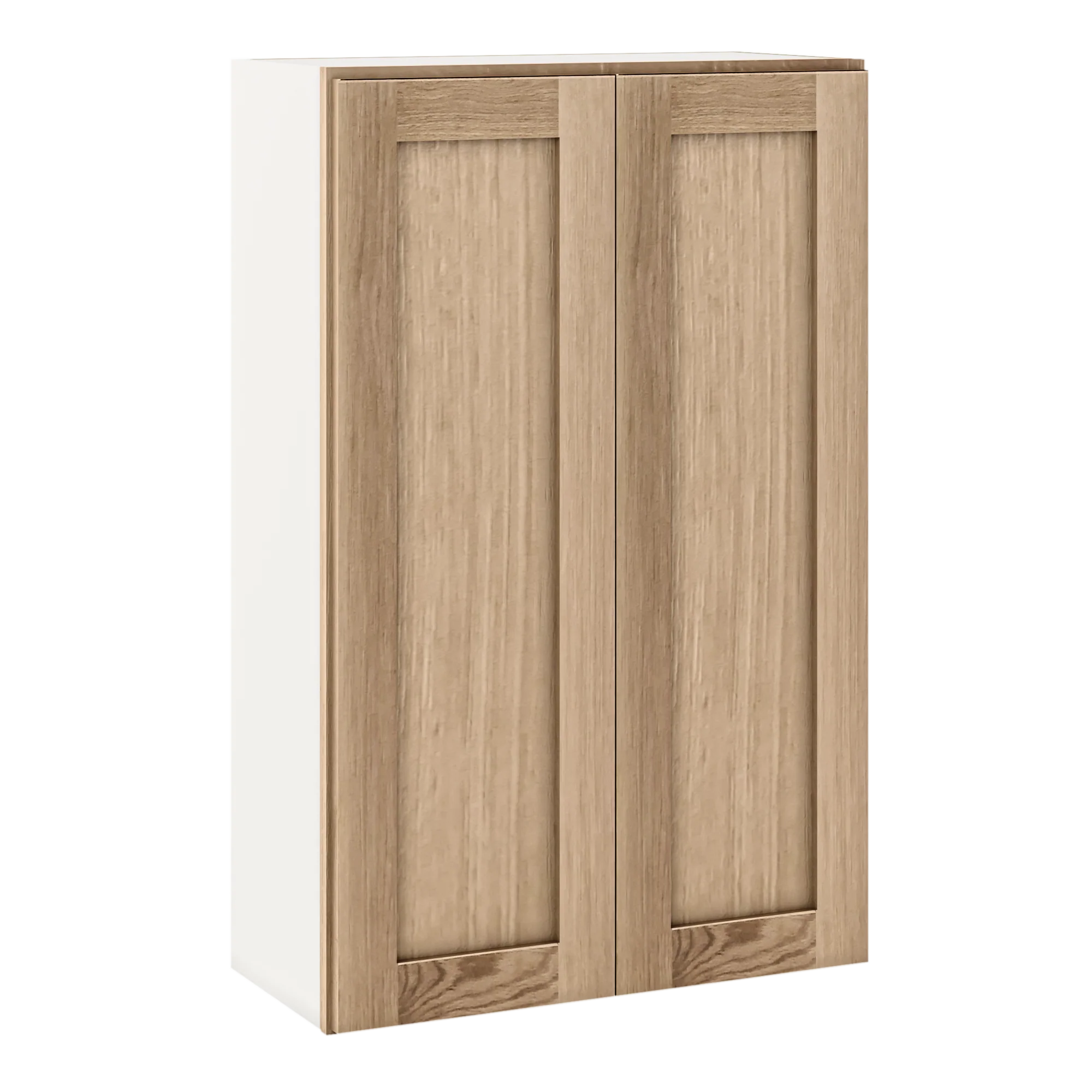 42" Tall Natural Color 17ROS - Redondo White Oak Shaker 1-1/4" Overlay Wall Cabinet - Double Door 24", 27", 30", 33", 36" - Image 3