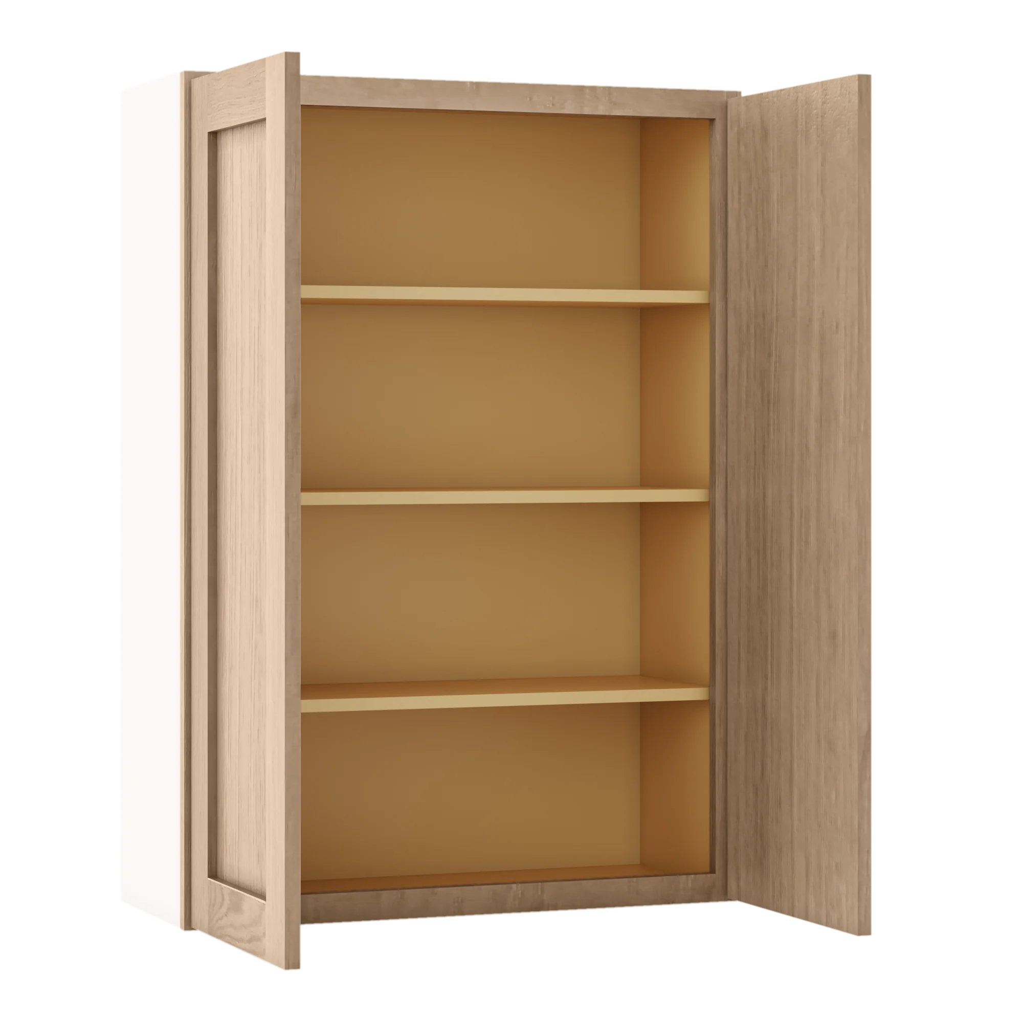 42" Tall Natural Color 17ROS - Redondo White Oak Shaker 1-1/4" Overlay Wall Cabinet - Double Door 24", 27", 30", 33", 36" - Image 6
