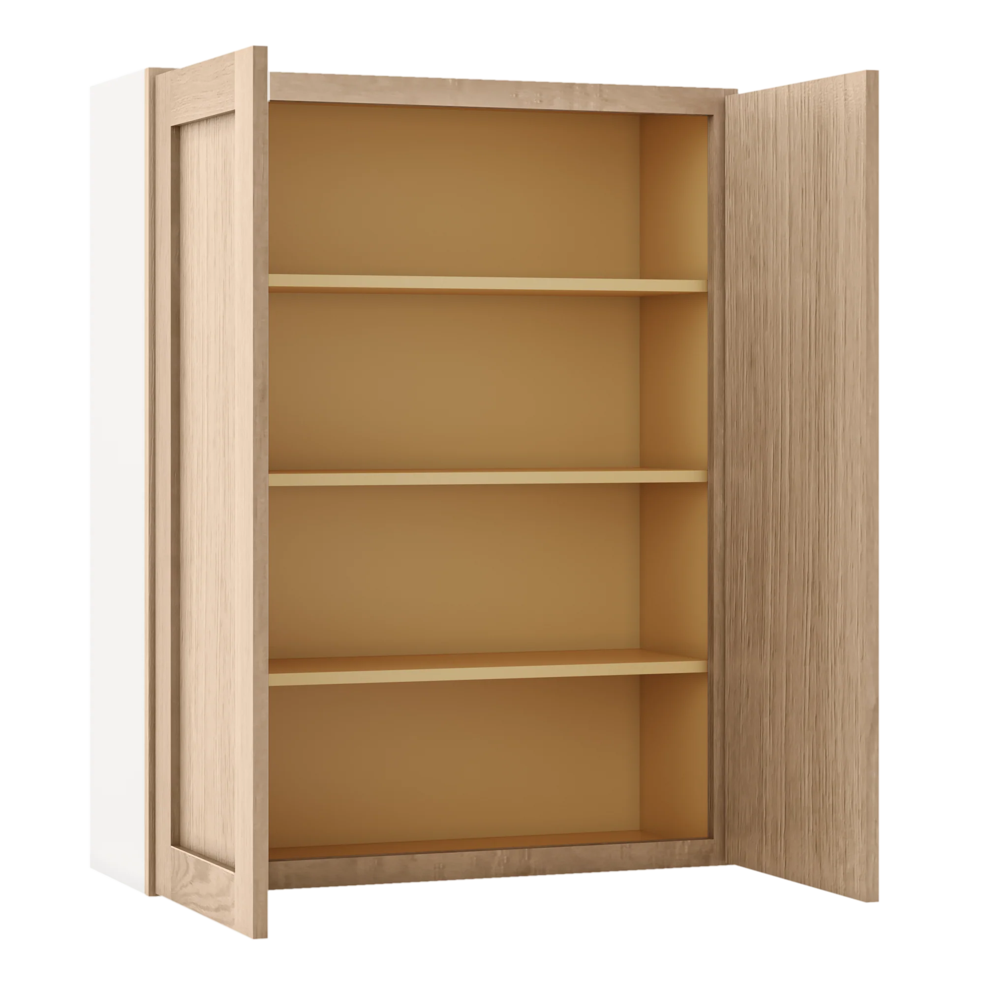 42" Tall Natural Color 17ROS - Redondo White Oak Shaker 1-1/4" Overlay Wall Cabinet - Double Door 24", 27", 30", 33", 36" - Image 8