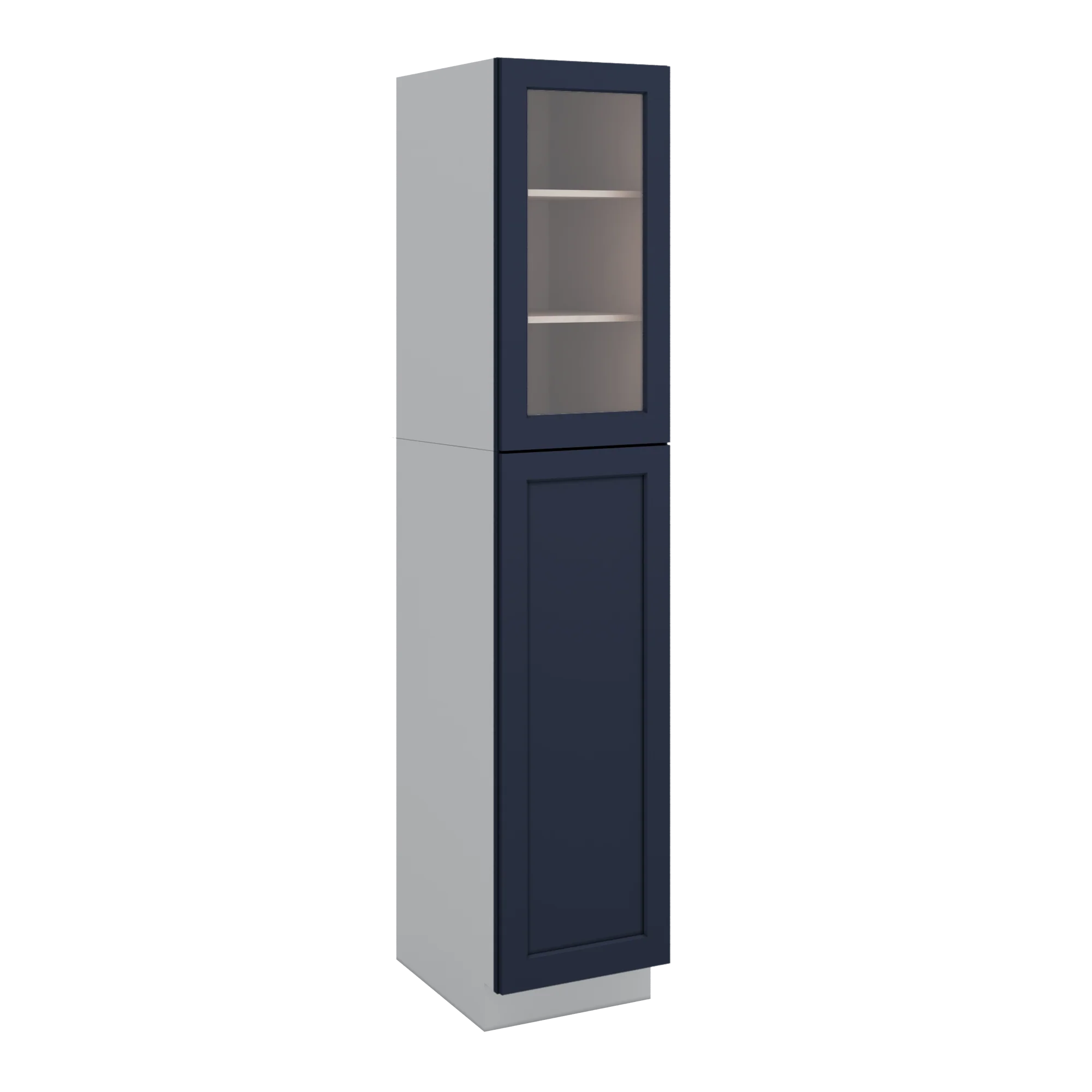 90" Tall Pantry NB29 Naval Blue Shaker 1-1/4" Overlay Glass Ready Cabinet 18", 24" & 30" Wide