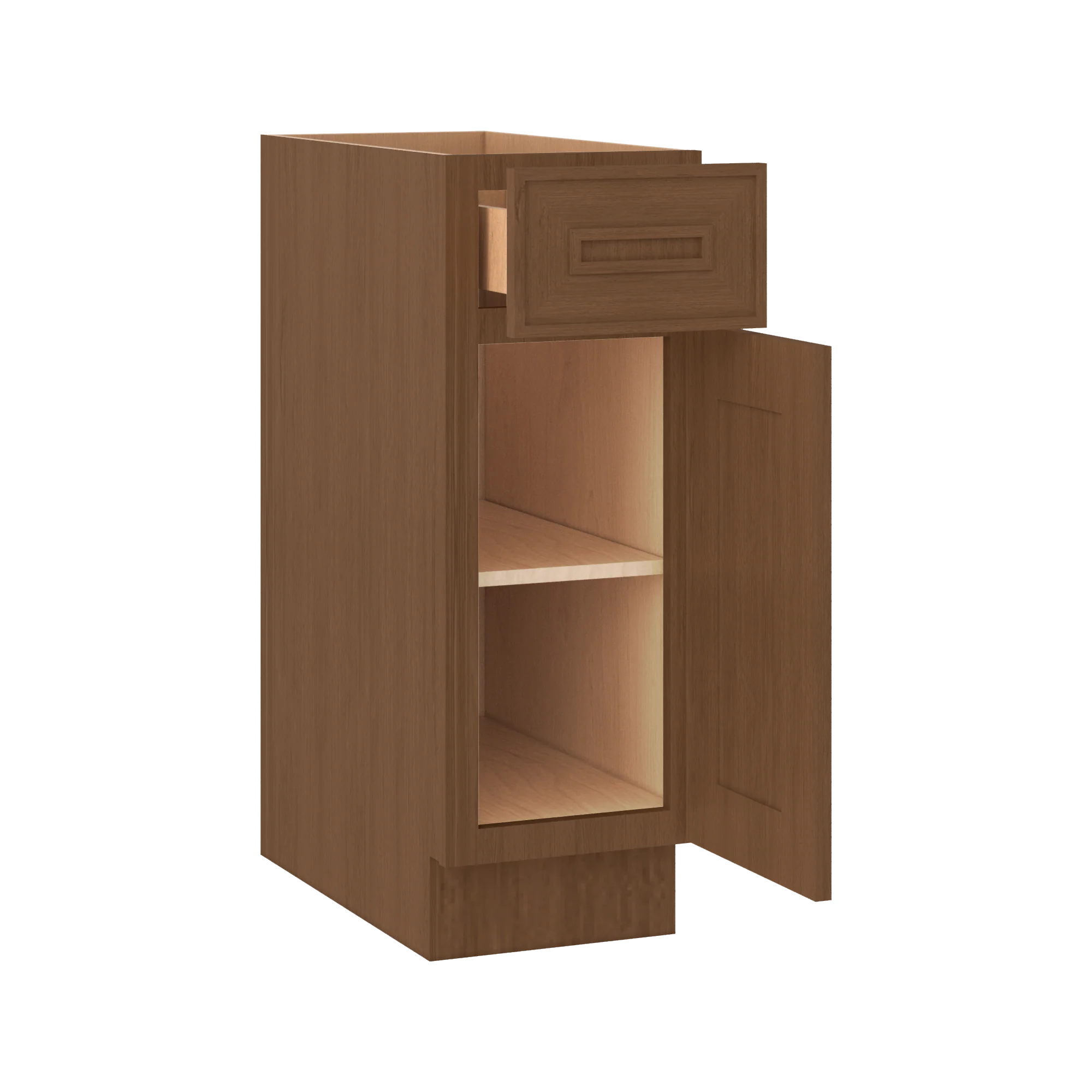 Base 9", 12", 15", 18", 21" Mocha - Elegant Oak Craftsman Shaker 1-1/4" Overlay Base Cabinet - One Door - One Drawer - Image 6