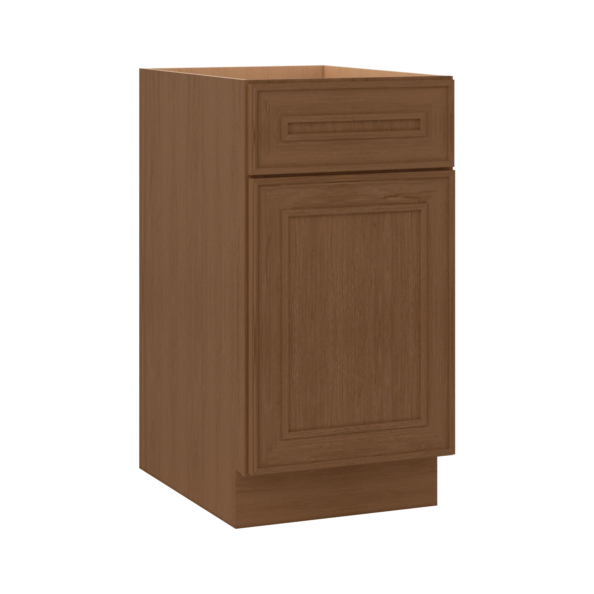 Base 9", 12", 15", 18", 21" Mocha - Elegant Oak Craftsman Shaker 1-1/4" Overlay Base Cabinet - One Door - One Drawer - Image 8