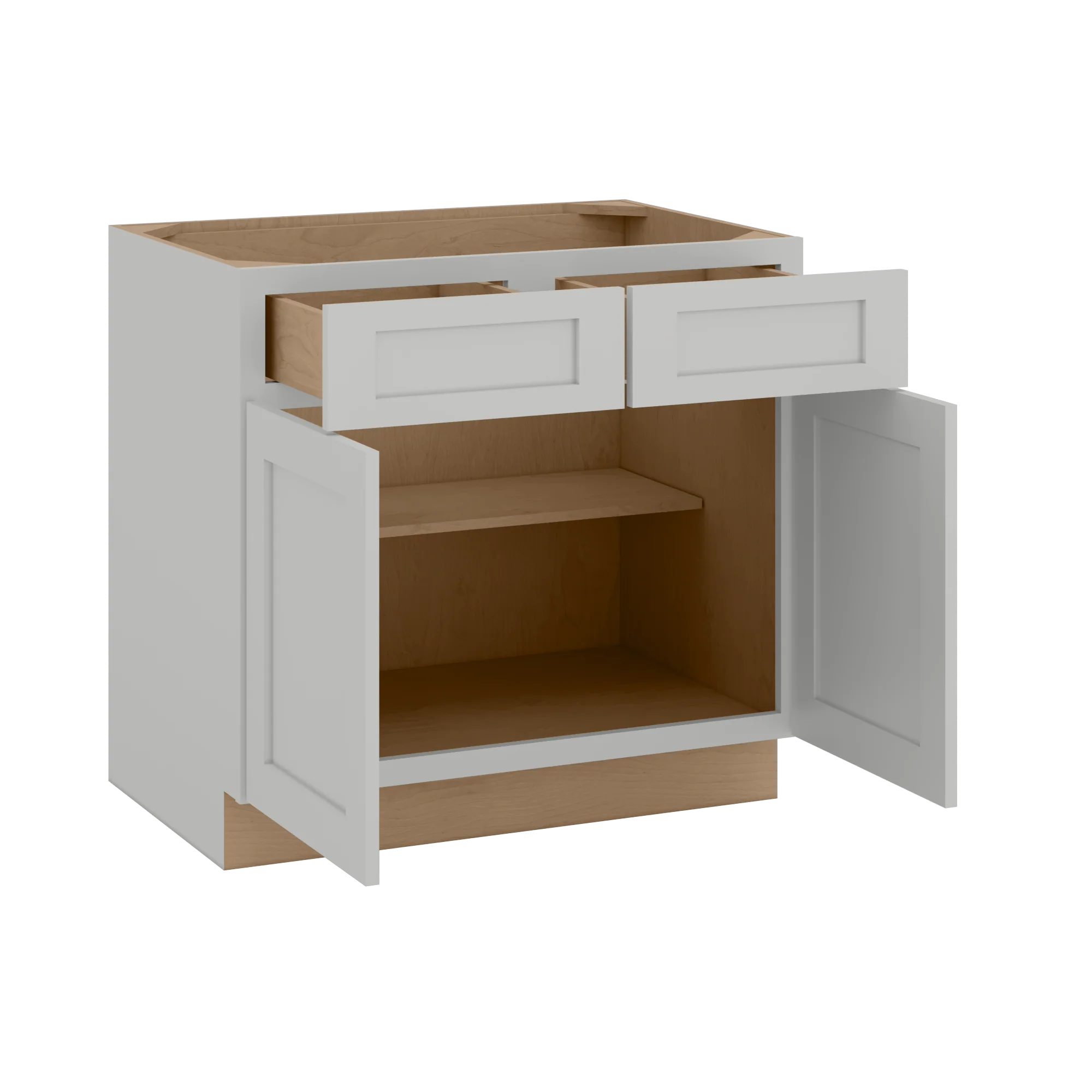 33", 36", 39" & 42" Base Cabinet with Two Doors and Two Drawers | RTA Unassembled | Polar White Shaker Full Overlay - Image 4