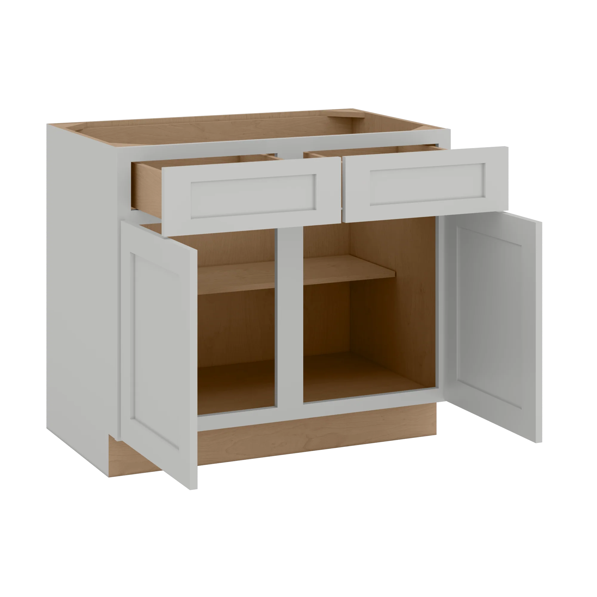 33", 36", 39" & 42" Base Cabinet with Two Doors and Two Drawers | RTA Unassembled | Polar White Shaker Full Overlay - Image 6