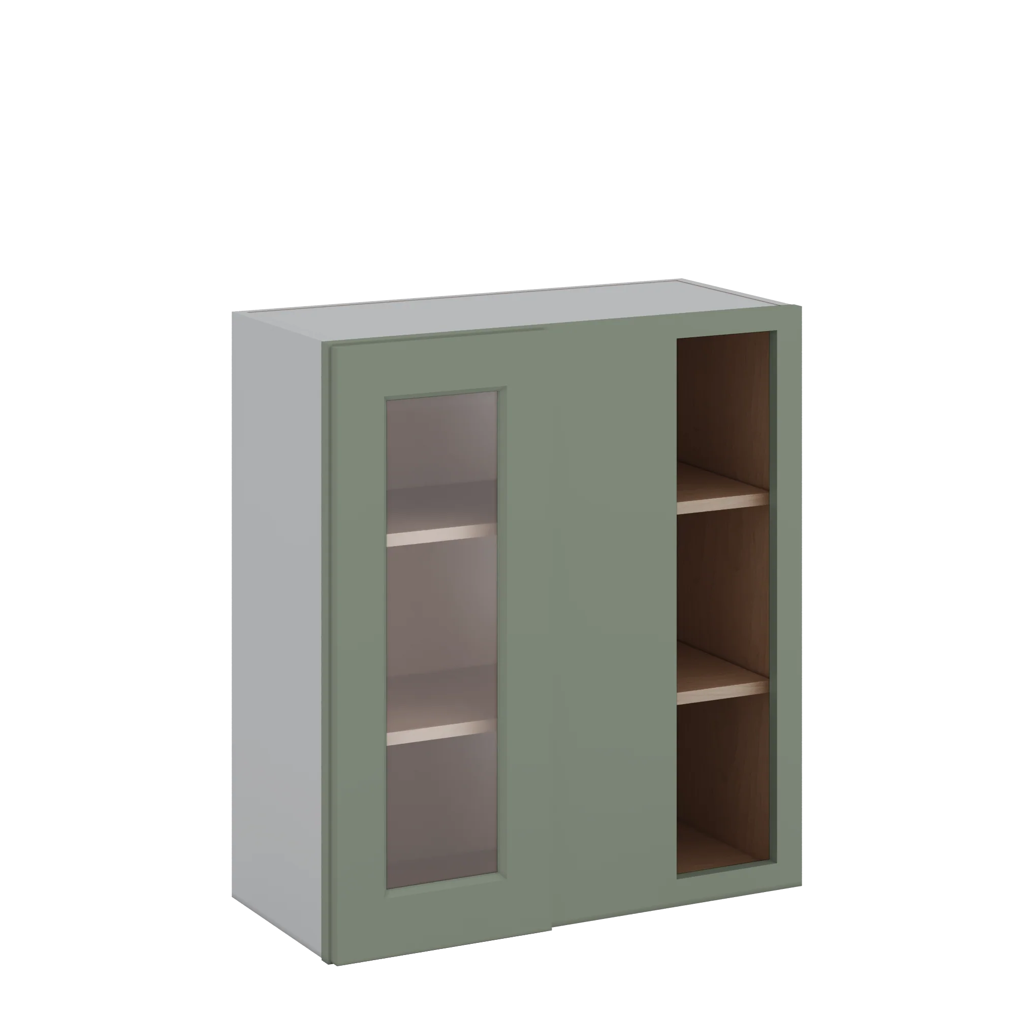 Blind Corner Green Shaker 1-1/4" Overlay Glass Ready Wall Cabinet (left or right) 27" Wide by 30", 36" or 42" Tall