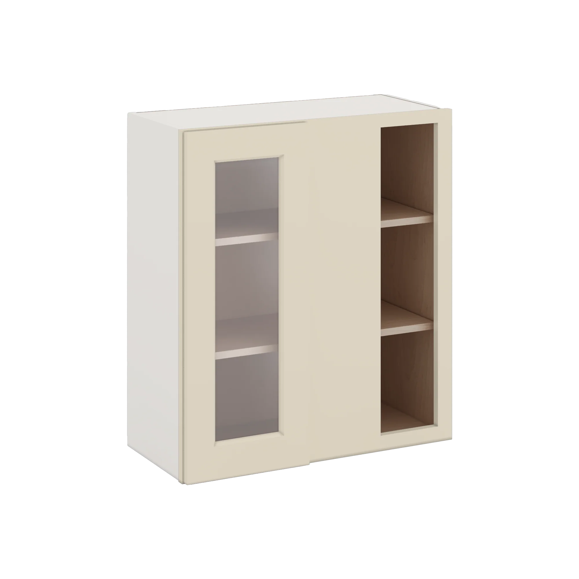Blind Corner Manhattan Cream Shaker 1-1/4" Overlay Glass Ready Wall Cabinet (left or right) 27" Wide by 30", 36" or 42" Tall