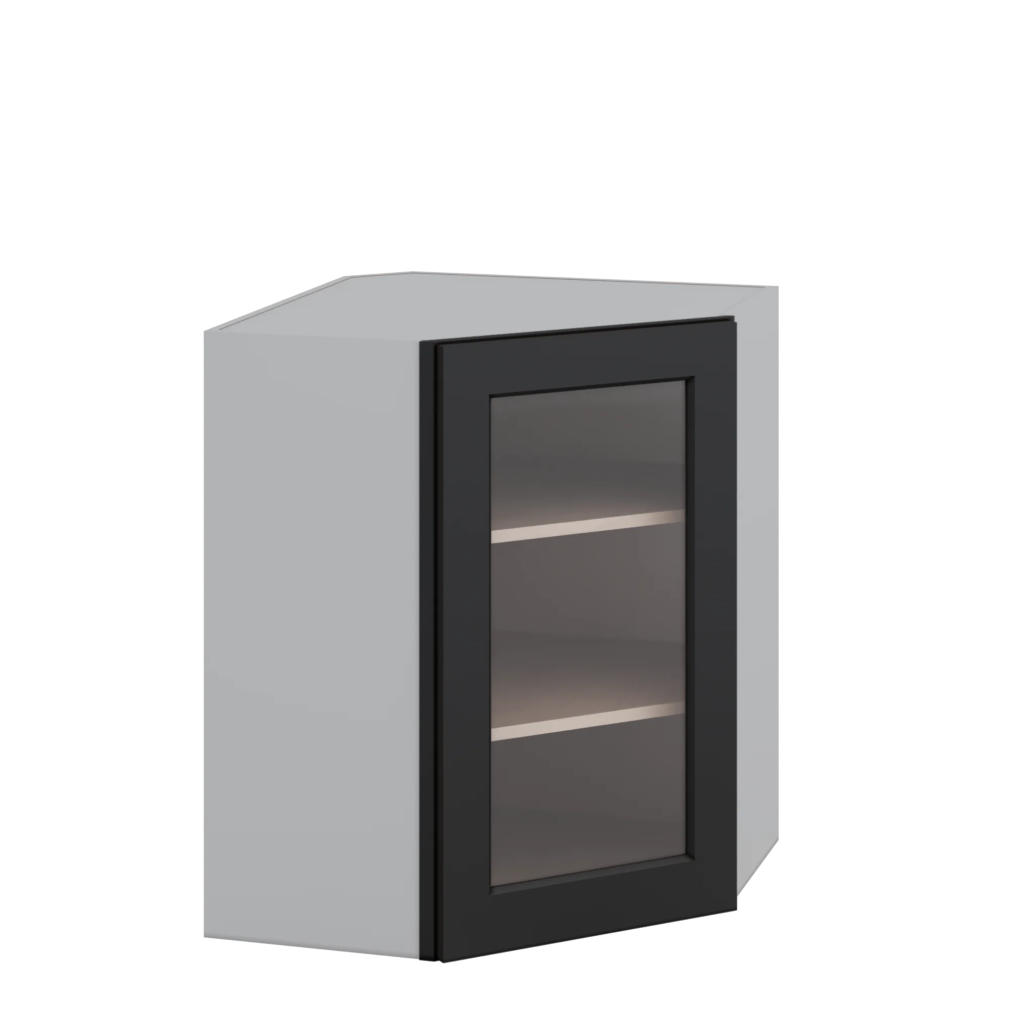 Diagonal Corner 15HNS Hermosa Noir Black Shaker 1-1/4" Overlay Glass Ready Wall Cabinet 24" Wide by 30", 36" & 42" Tall