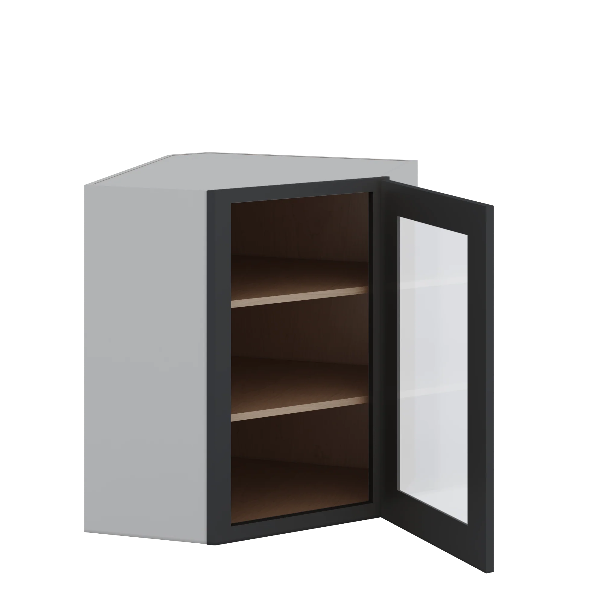 Diagonal Corner 15HNS Hermosa Noir Black Shaker 1-1/4" Overlay Glass Ready Wall Cabinet 24" Wide by 30", 36" & 42" Tall - Image 2