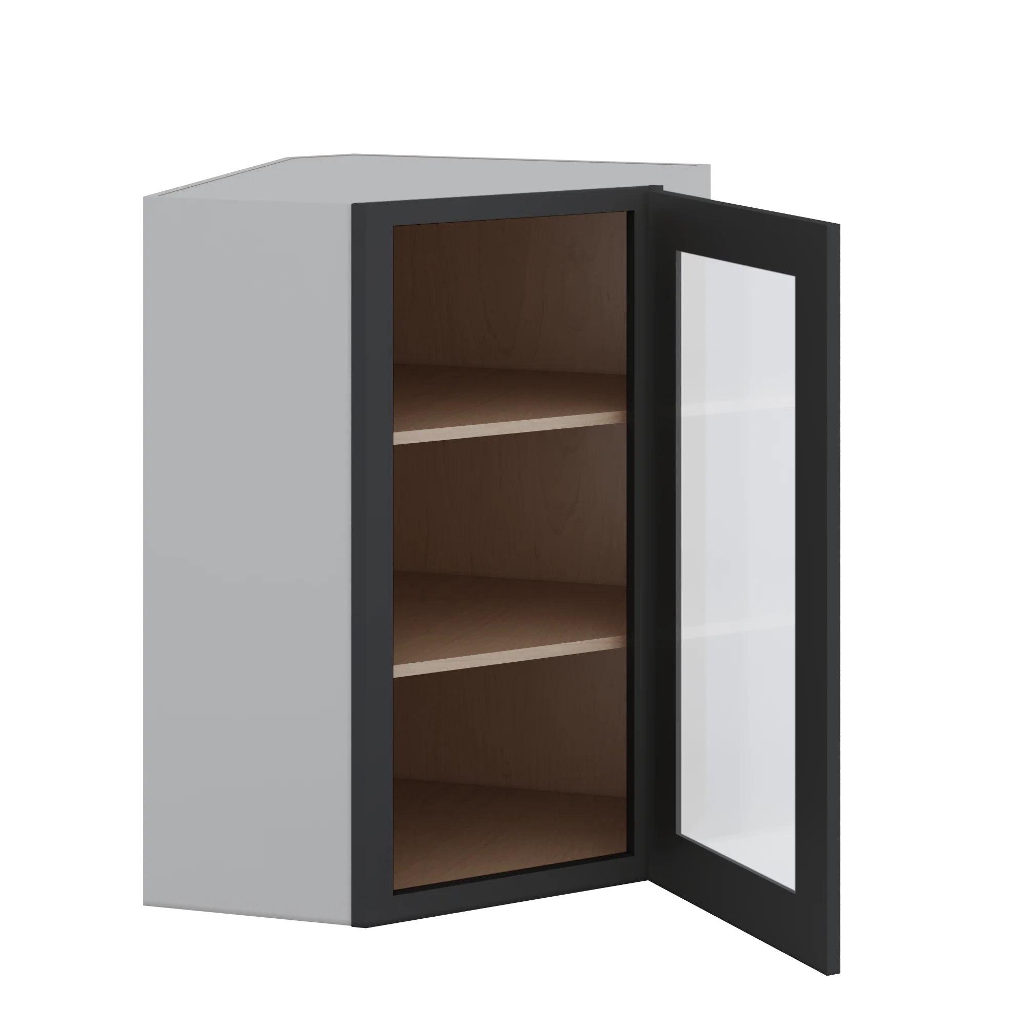 Diagonal Corner 15HNS Hermosa Noir Black Shaker 1-1/4" Overlay Glass Ready Wall Cabinet 24" Wide by 30", 36" & 42" Tall - Image 4