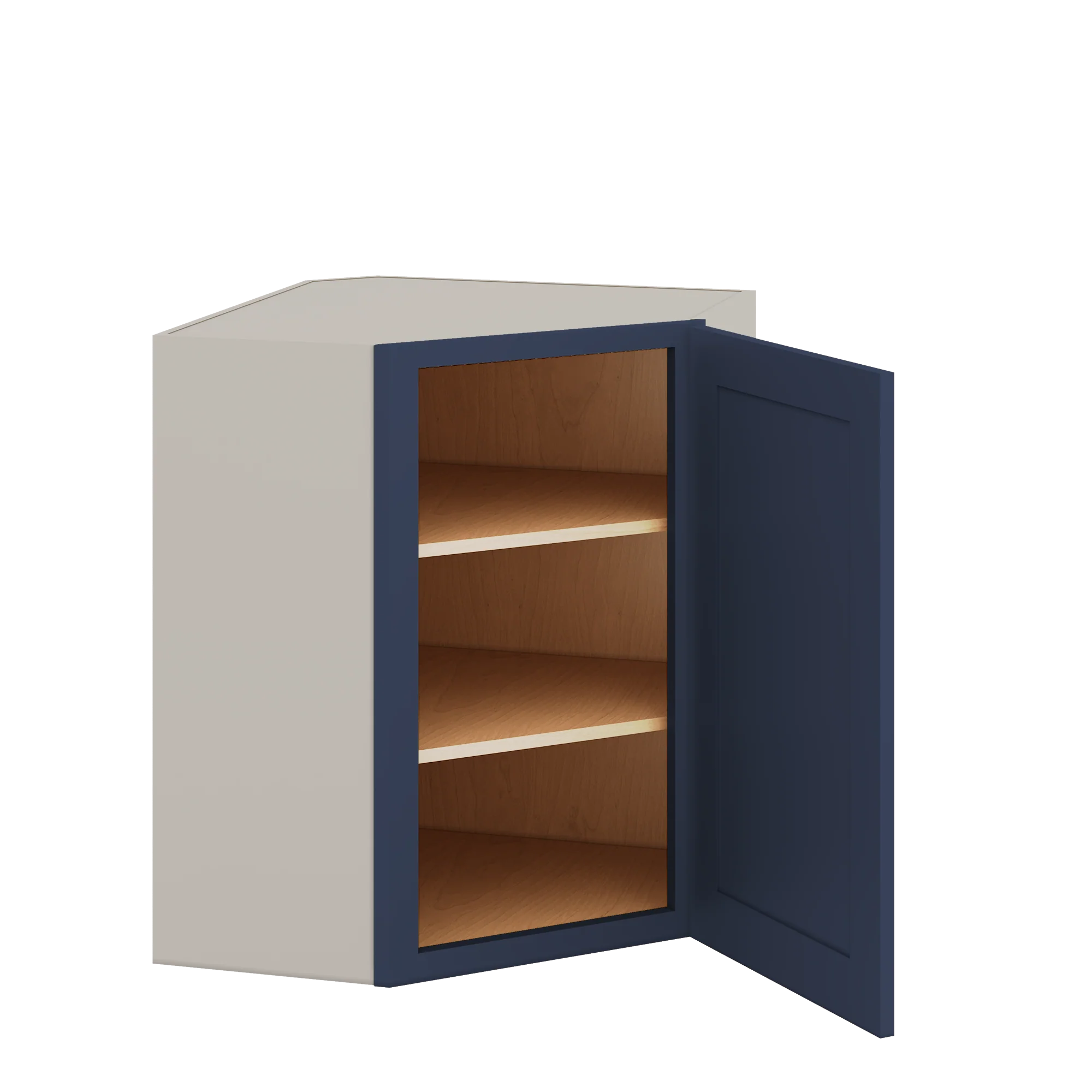 Diagonal Corner NB29 Naval Blue Shaker 1-1/4" Overlay Wall Cabinet 24" Wide by 30", 36" & 42" Tall - Image 2