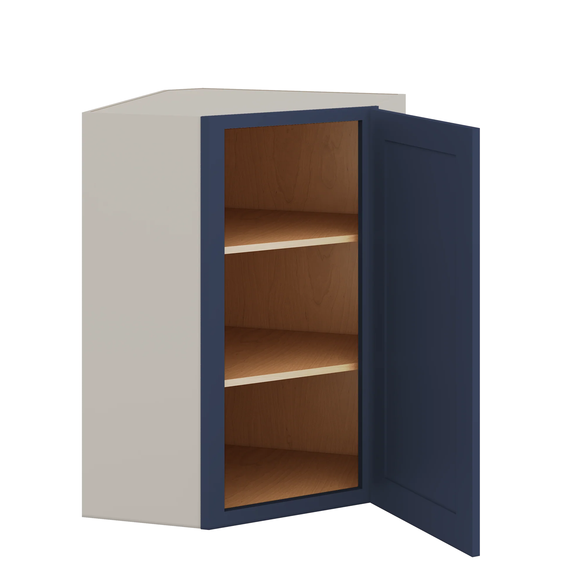 Diagonal Corner NB29 Naval Blue Shaker 1-1/4" Overlay Wall Cabinet 24" Wide by 30", 36" & 42" Tall - Image 4