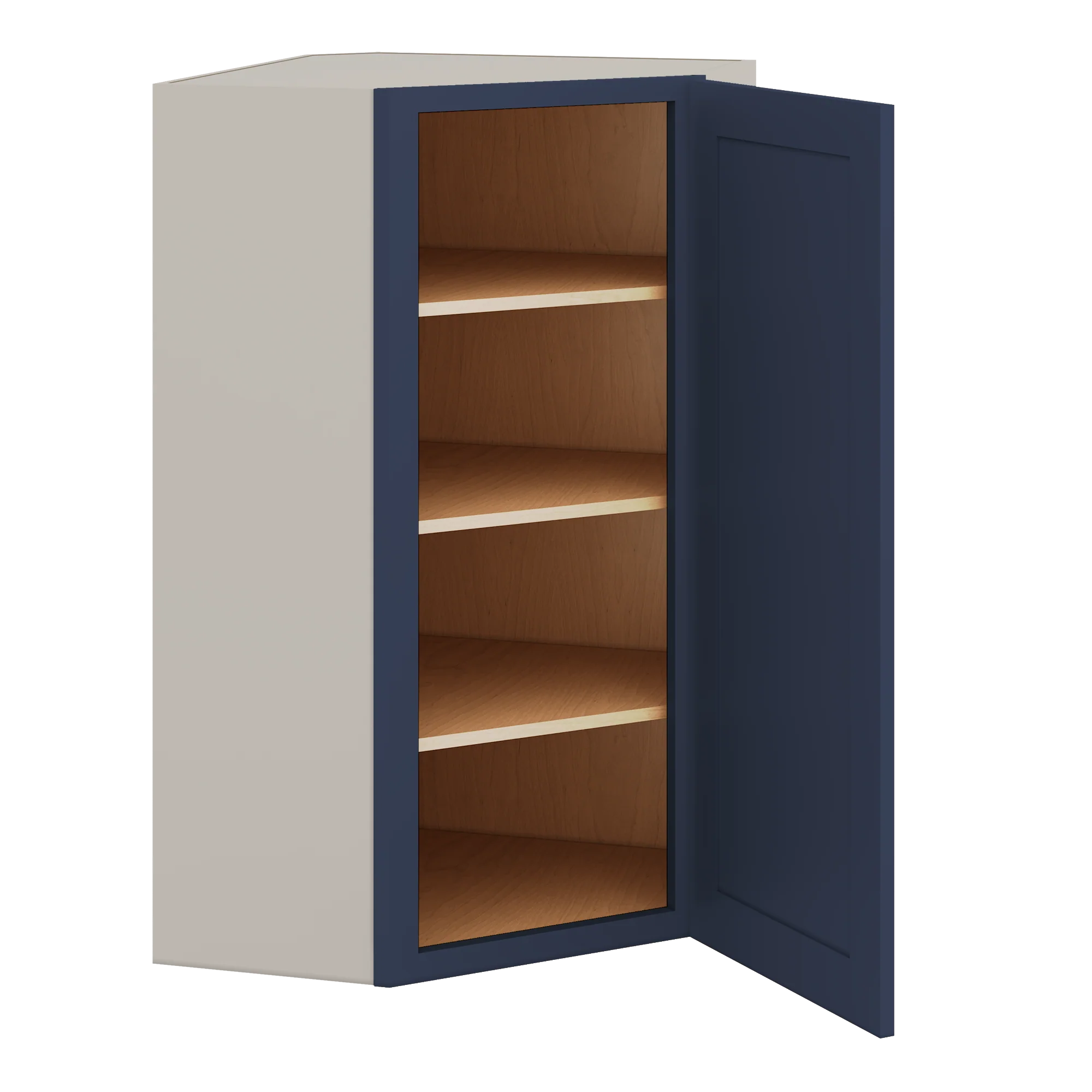 Diagonal Corner NB29 Naval Blue Shaker 1-1/4" Overlay Wall Cabinet 24" Wide by 30", 36" & 42" Tall - Image 6