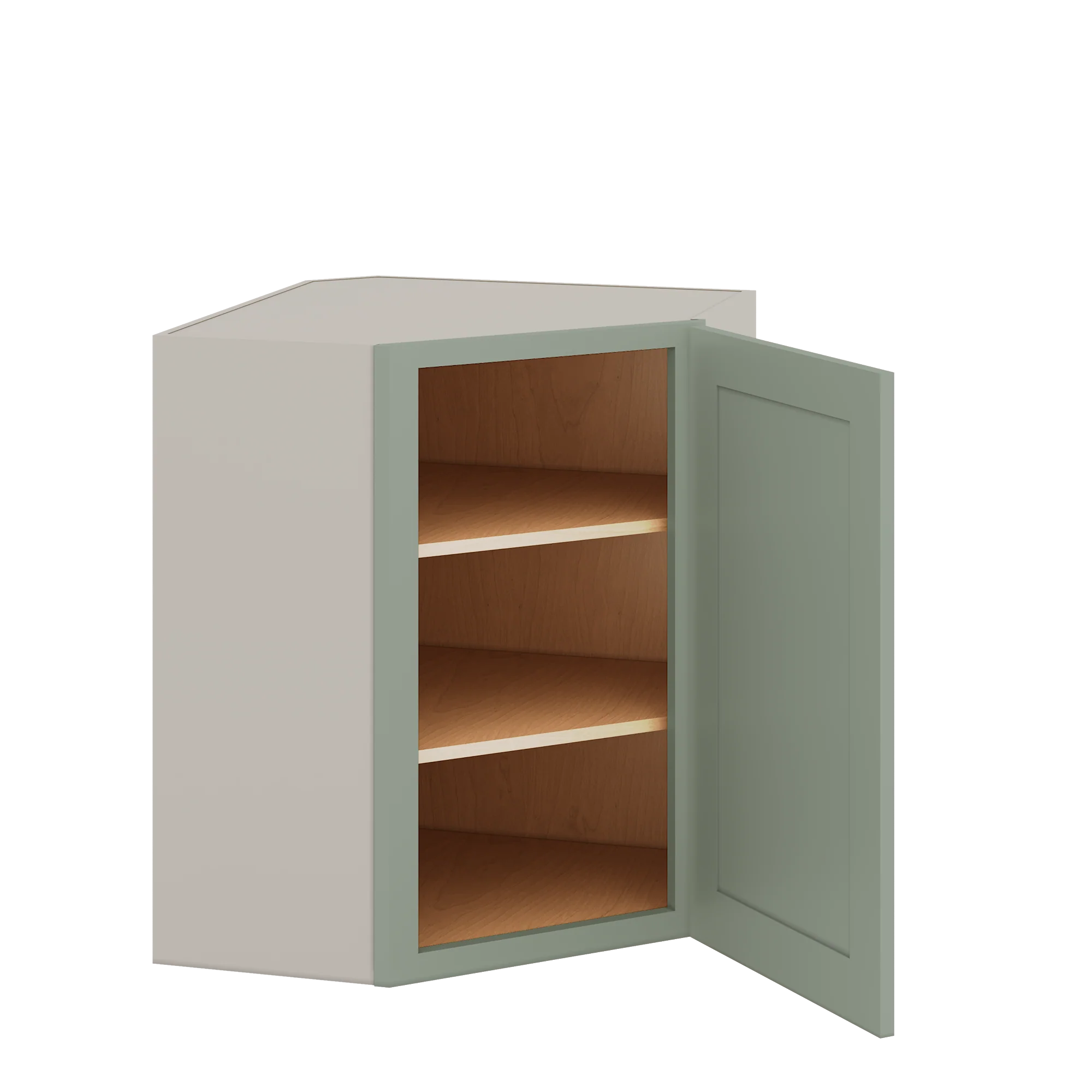 Diagonal Corner Green Shaker 1-1/4" Overlay Wall Cabinet 24" Wide by 30", 36" & 42" Tall - Image 2