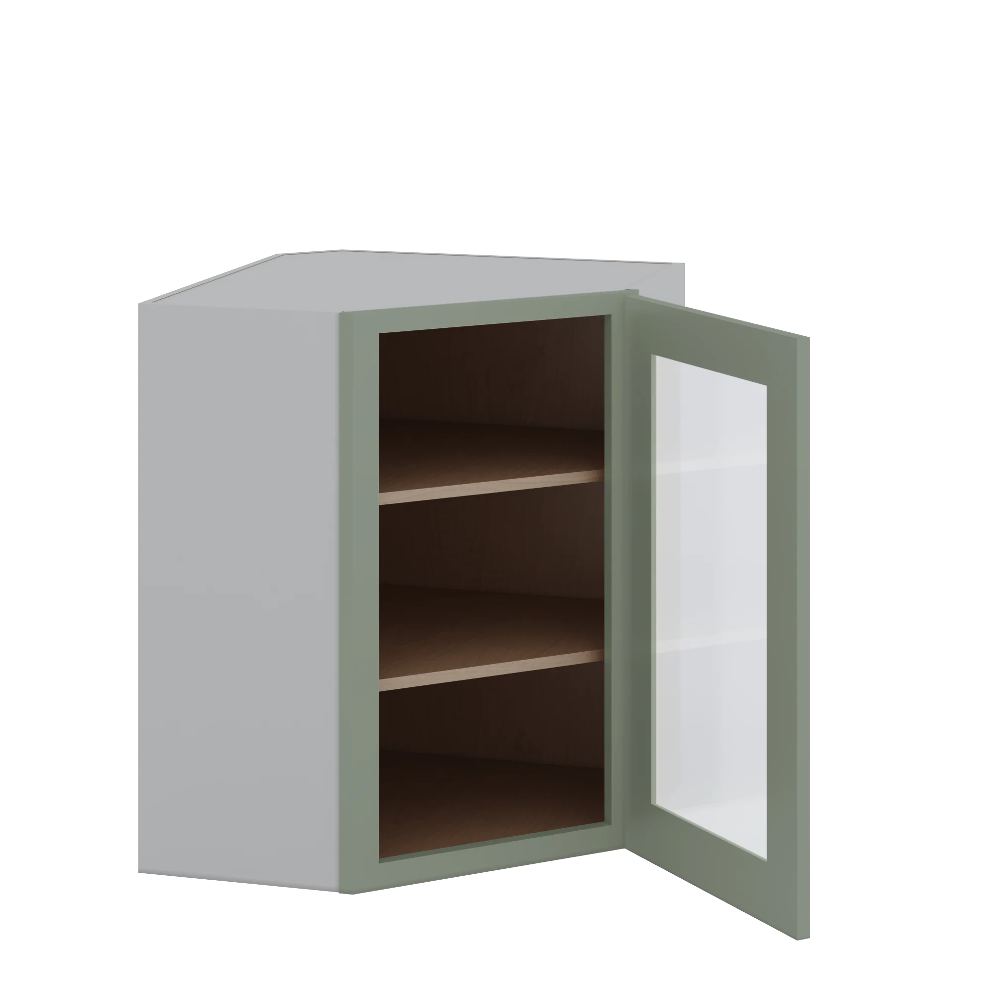 Diagonal Corner Green Shaker 1-1/4" Overlay Glass Ready Wall Cabinet 24" Wide by 30", 36" & 42" Tall - Image 2