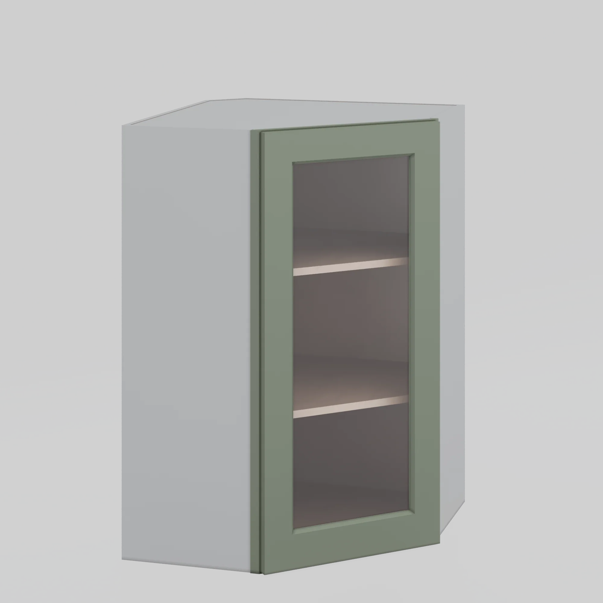 Diagonal Corner Green Shaker 1-1/4" Overlay Glass Ready Wall Cabinet 24" Wide by 30", 36" & 42" Tall - Image 3