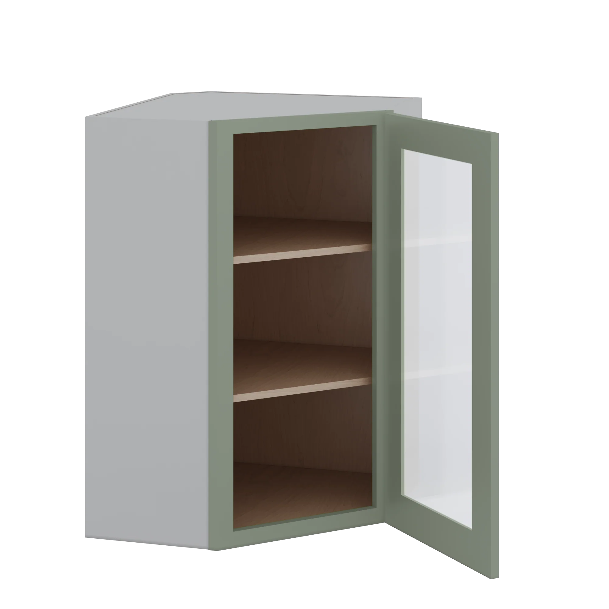 Diagonal Corner Green Shaker 1-1/4" Overlay Glass Ready Wall Cabinet 24" Wide by 30", 36" & 42" Tall - Image 4