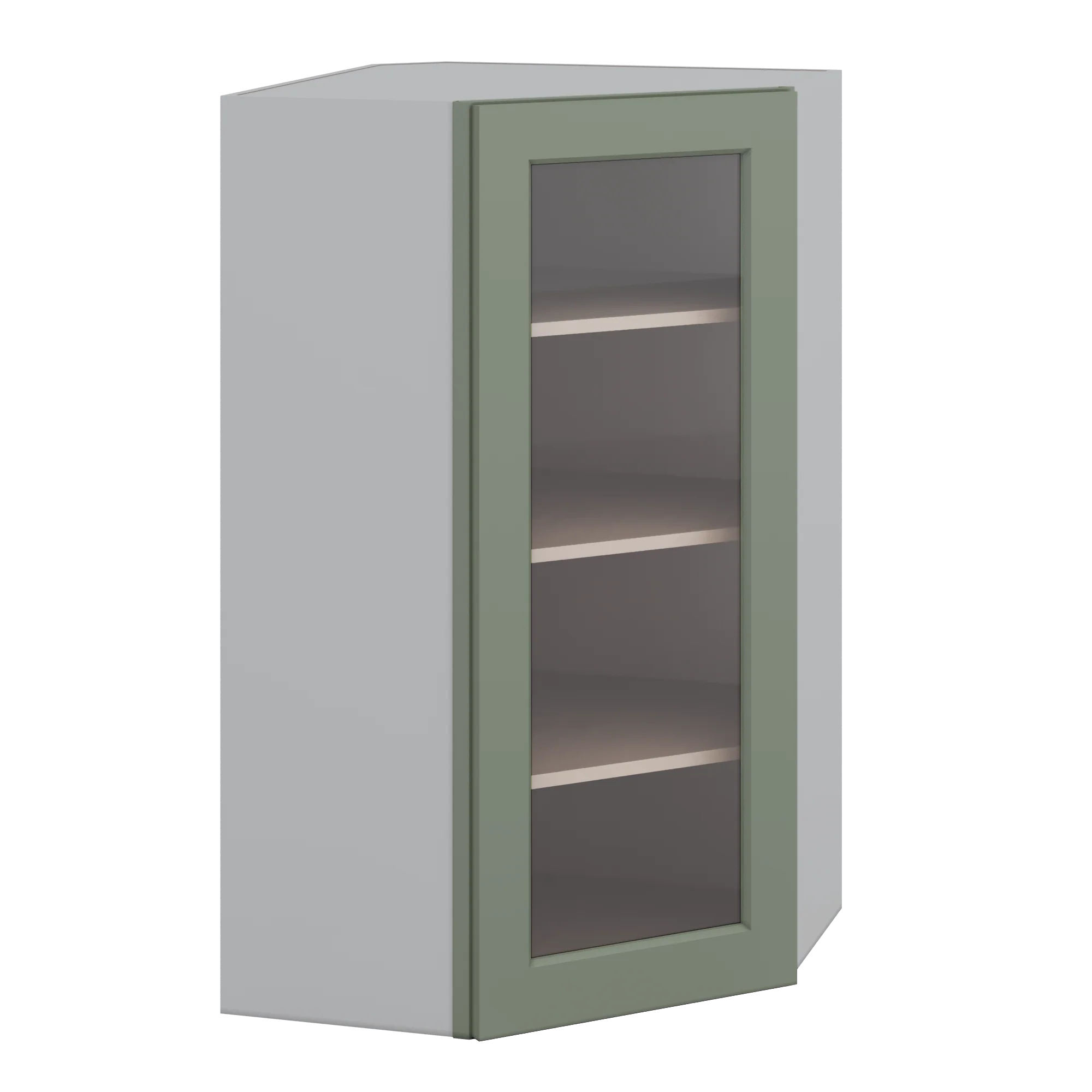 Diagonal Corner Green Shaker 1-1/4" Overlay Glass Ready Wall Cabinet 24" Wide by 30", 36" & 42" Tall - Image 5