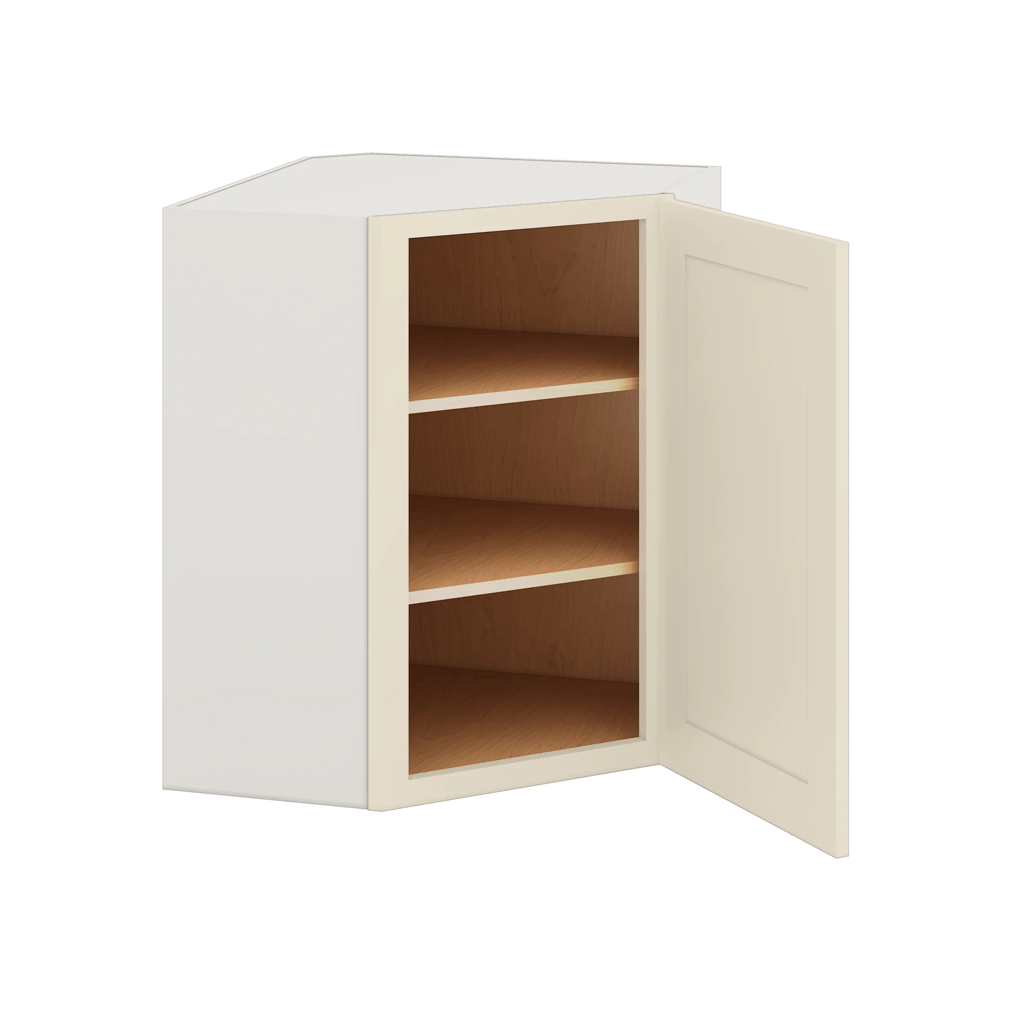 Diagonal Corner Manhattan Cream Shaker 1-1/4" Overlay Wall Cabinet 24" Wide by 30", 36" & 42" Tall - Image 2