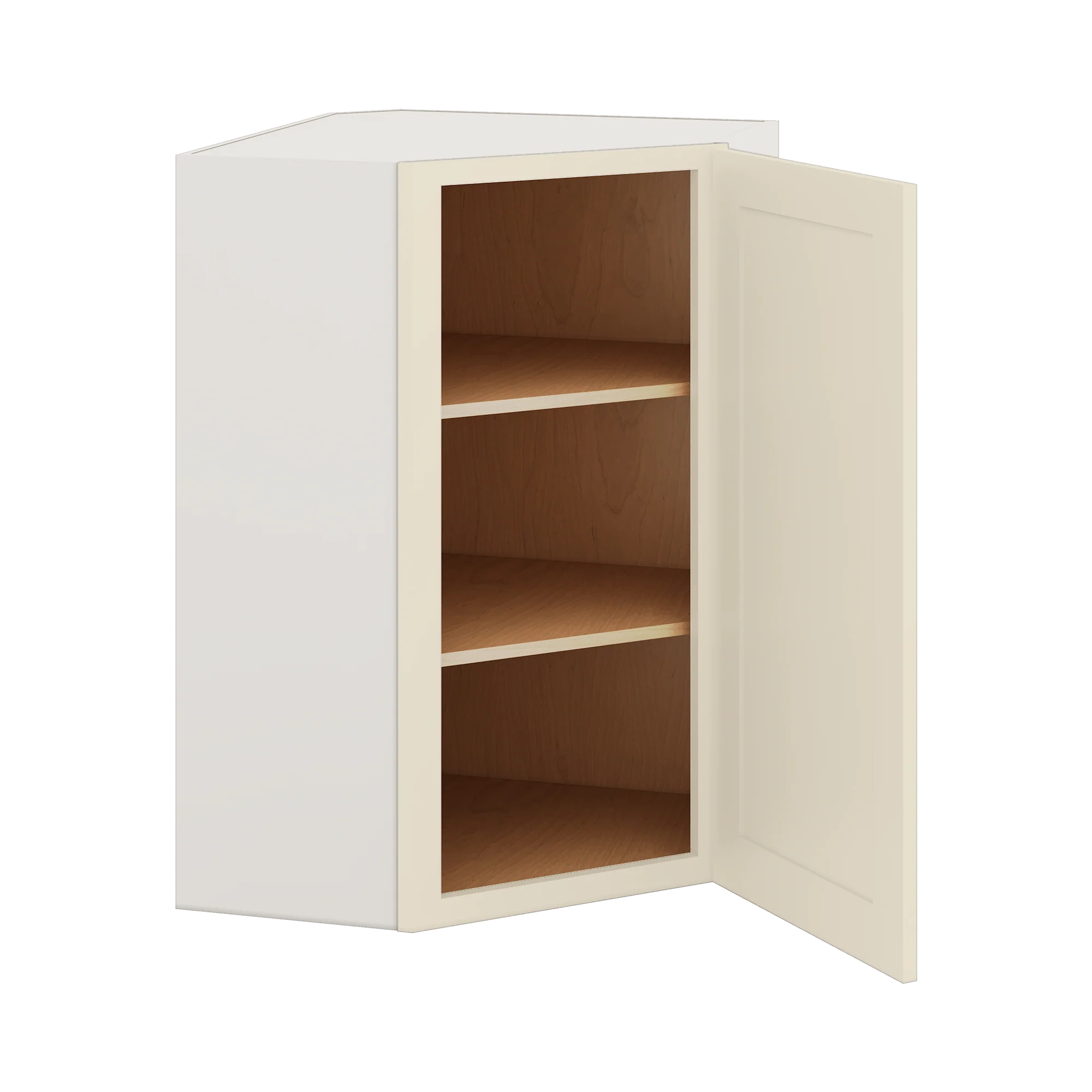 Diagonal Corner Manhattan Cream Shaker 1-1/4" Overlay Wall Cabinet 24" Wide by 30", 36" & 42" Tall - Image 4