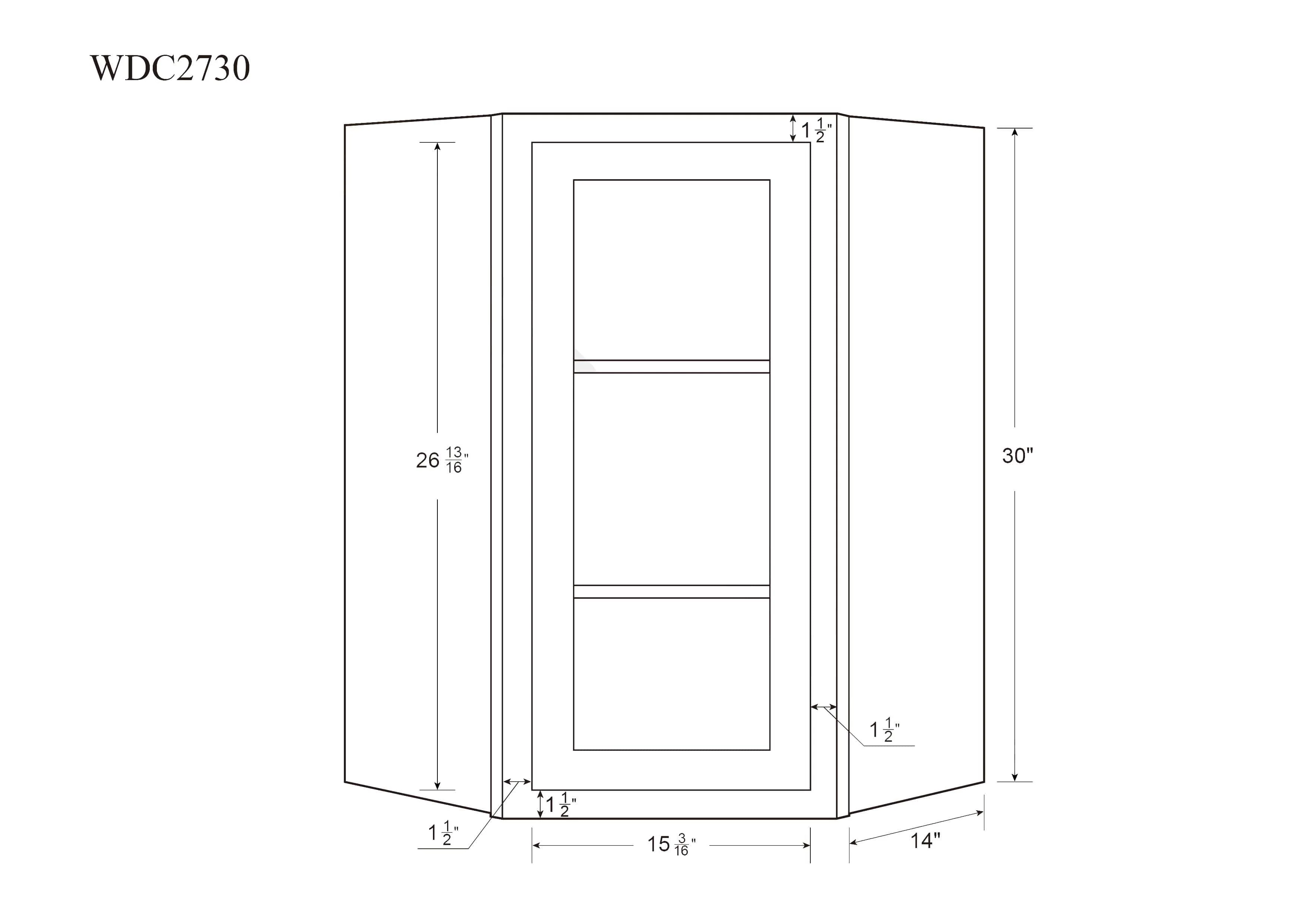 Diagonal Corner Tuscan Gray Inset Shaker Wall Cabinet - Single Door - Image 5