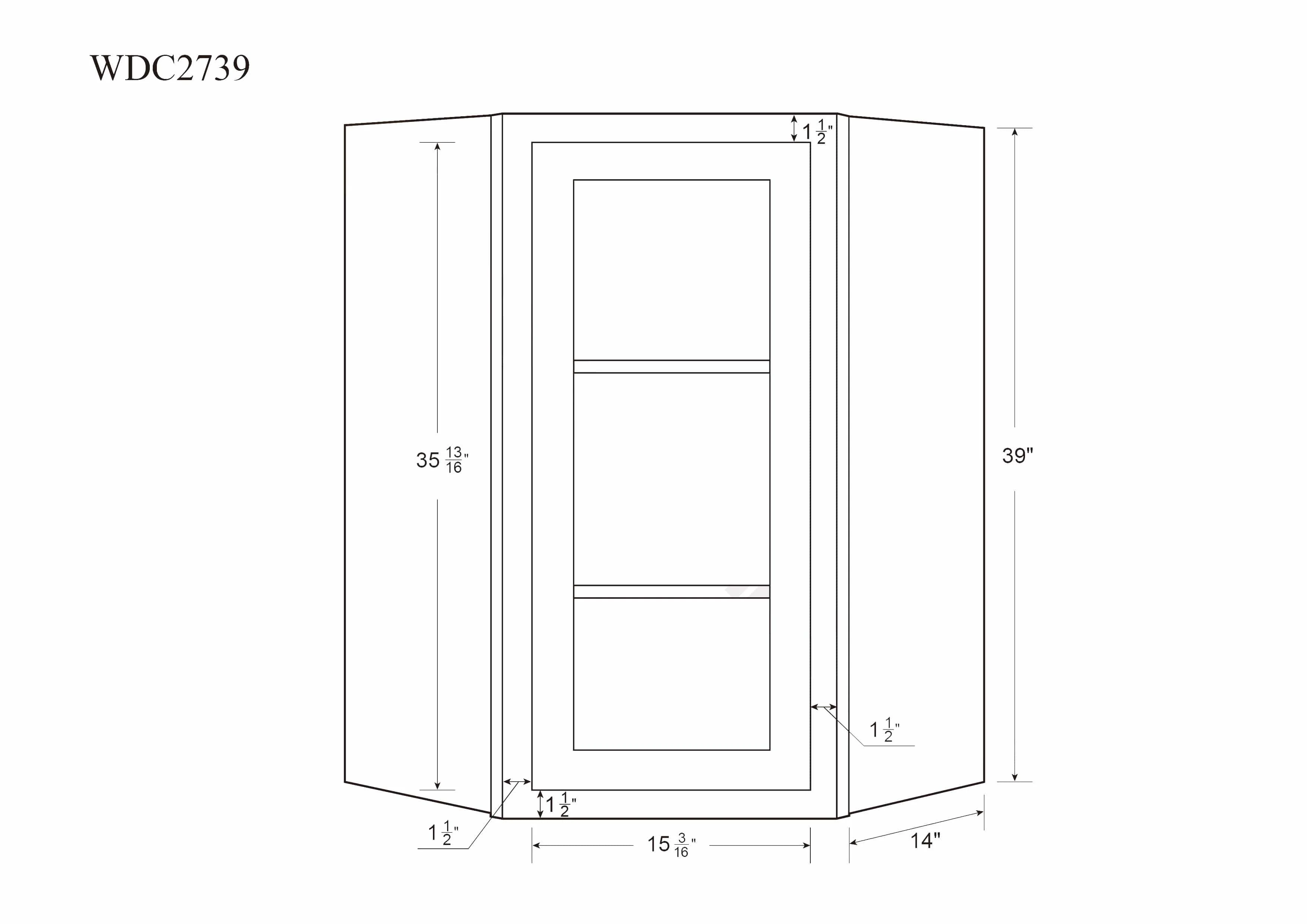 Diagonal Corner Tuscan Gray Inset Shaker Wall Cabinet - Single Door - Image 6