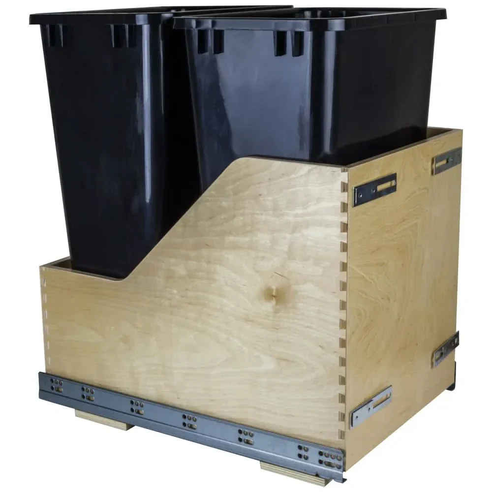 15" Double 50 Quart Wood Bottom-Mount Soft-close Trashcan Rollout for Door Mounting, Includes Black Cans - Hardware Resources - Image 4