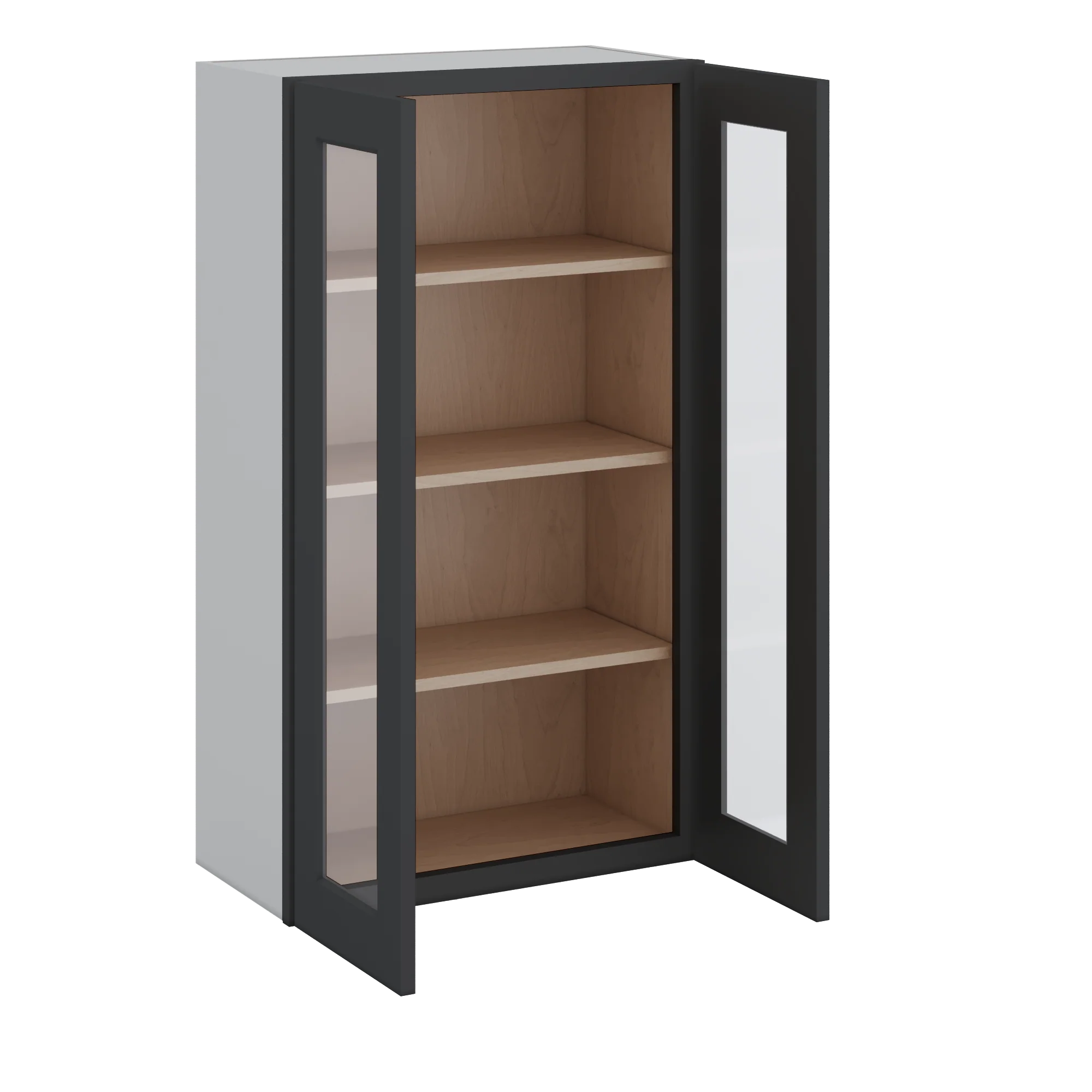 Double Door 24", 27", 30", 33" & 36" - 42" Tall Wall Cabinet Black Shaker 1-1/4" Overlay Glass Ready Wall Cabinet - - Image 2