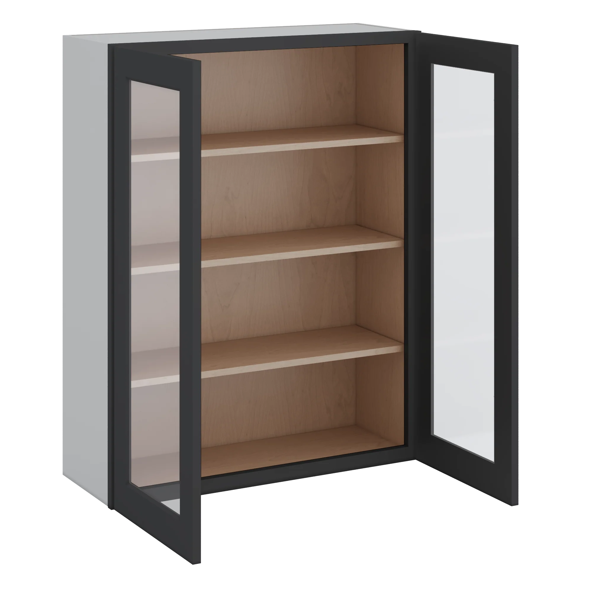 Double Door 24", 27", 30", 33" & 36" - 42" Tall Wall Cabinet Black Shaker 1-1/4" Overlay Glass Ready Wall Cabinet - - Image 8