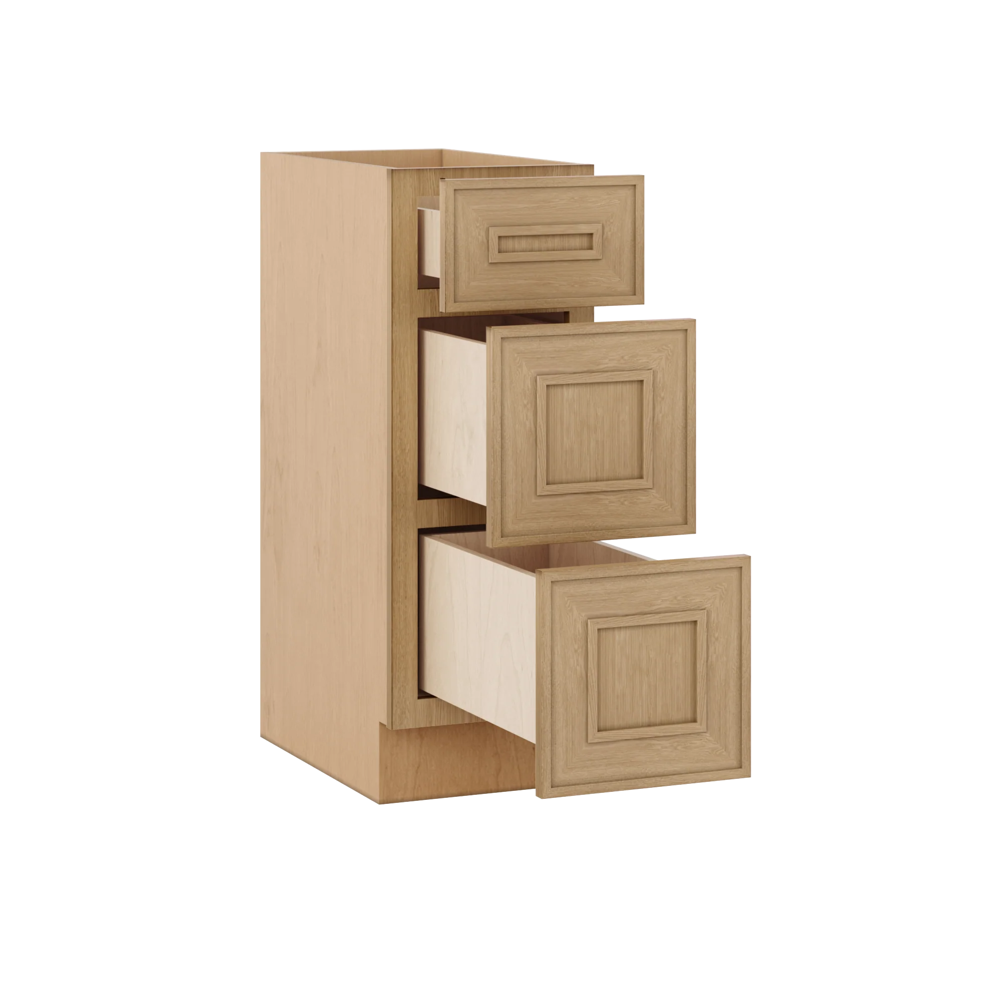 Vanity Base Cabinet 3 Drawer Base 12", 15", 18", 21" Elegant Oak Craftsman Shaker 1-1/4" Overlay - Image 2