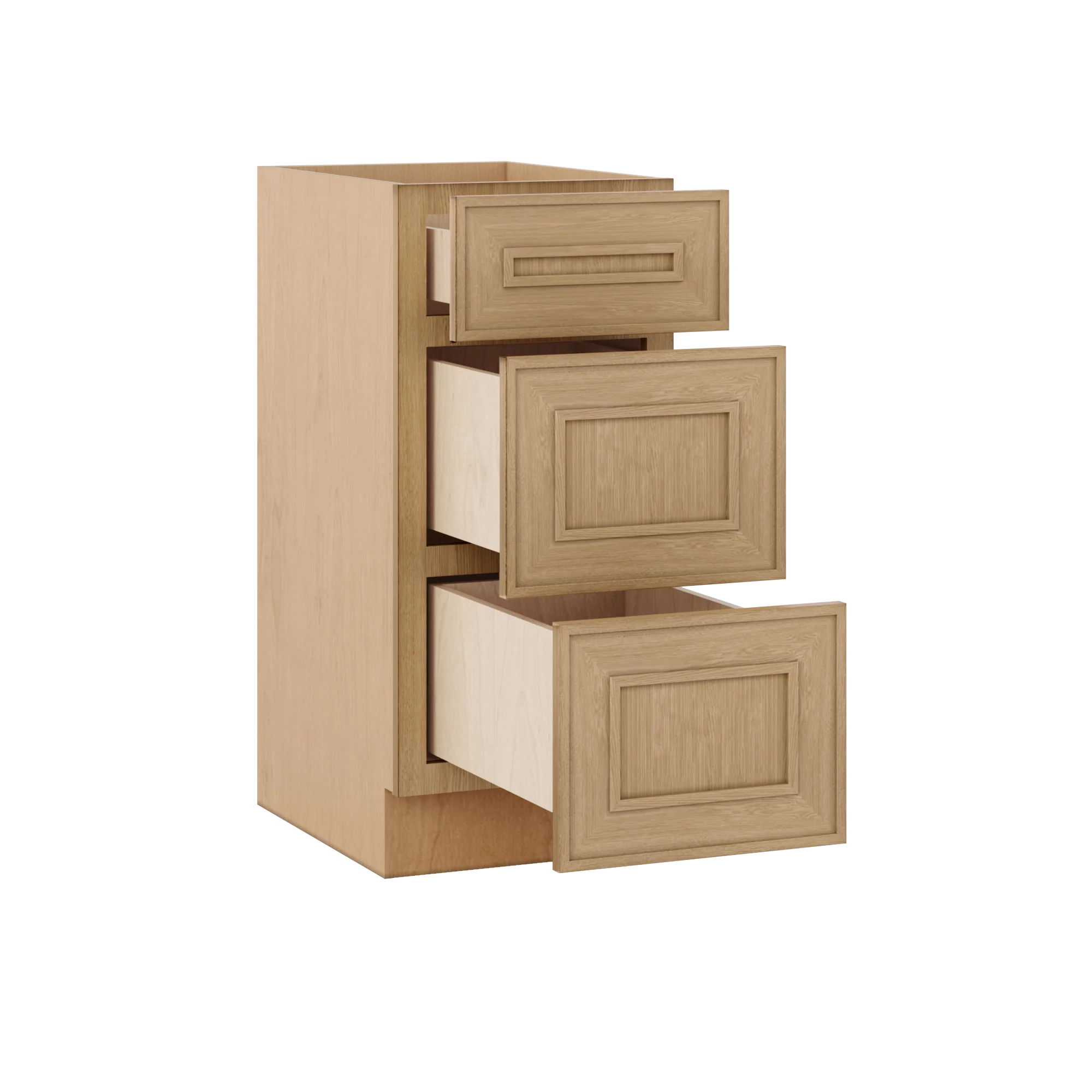 Vanity Base Cabinet 3 Drawer Base 12", 15", 18", 21" Elegant Oak Craftsman Shaker 1-1/4" Overlay - Image 4