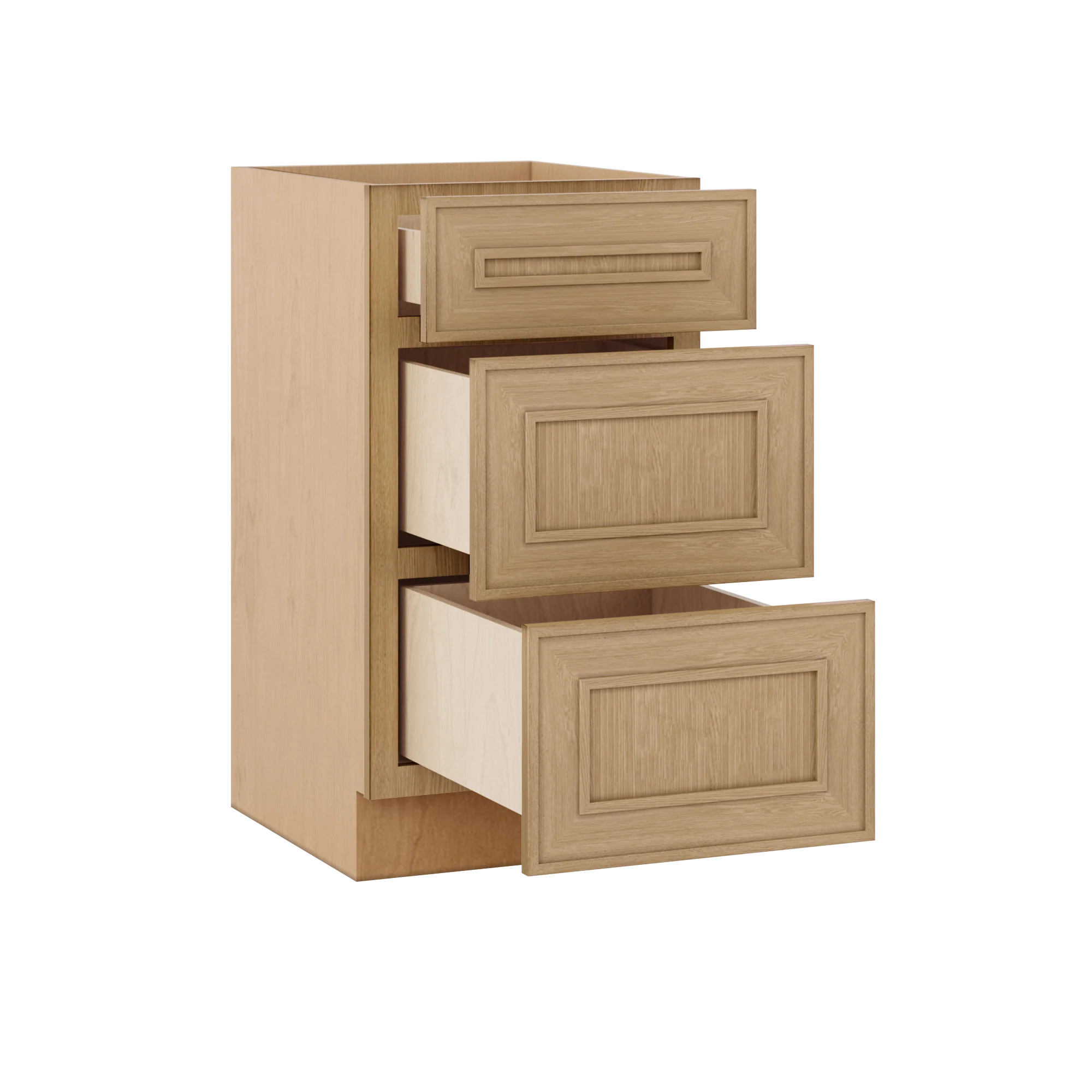 Vanity Base Cabinet 3 Drawer Base 12", 15", 18", 21" Elegant Oak Craftsman Shaker 1-1/4" Overlay - Image 6