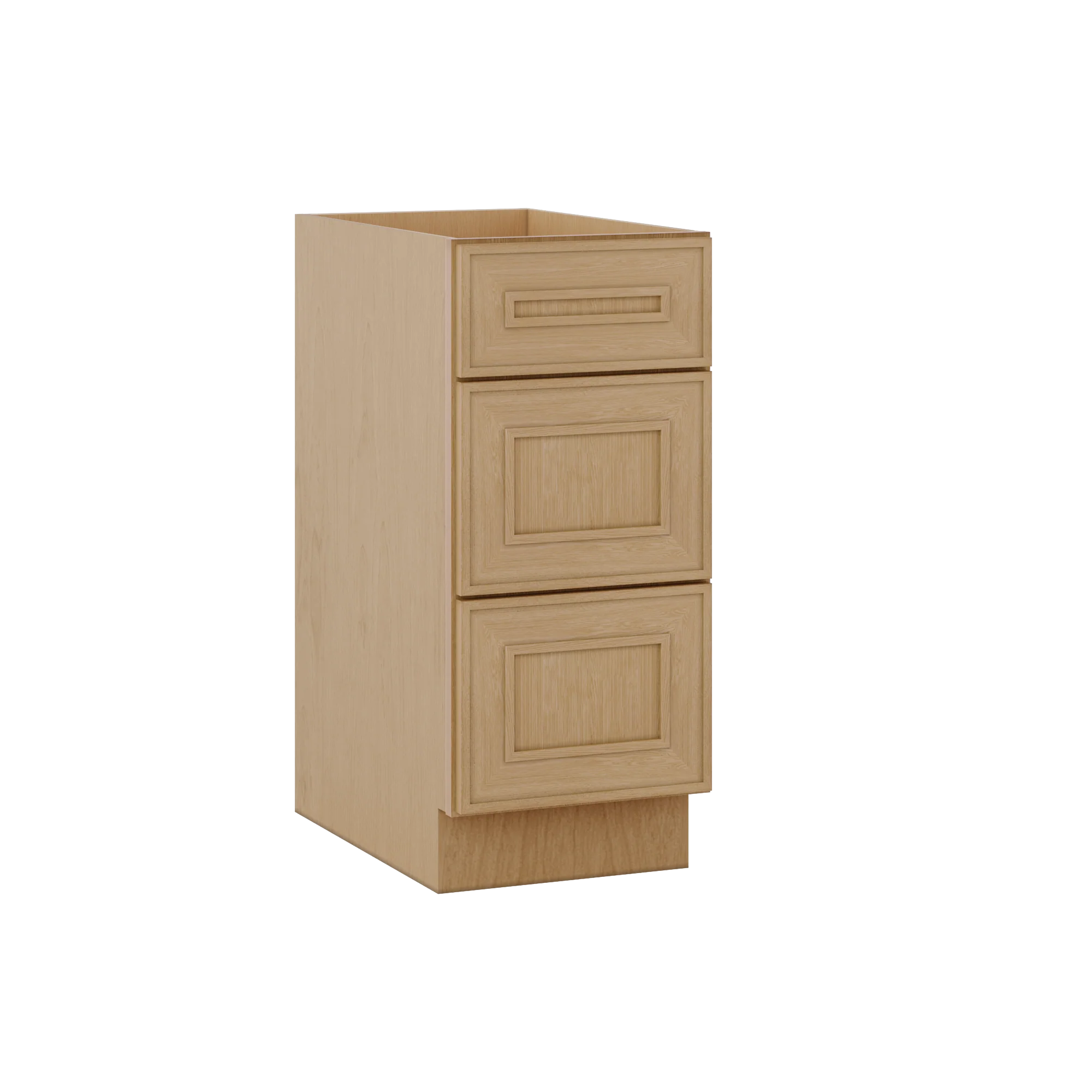 3 Drawer Base 12", 15", 18", 21", 24" & 30" Wide Elegant Oak Craftsman Shaker 1-1/4" Overlay Base Cabinet - Image 3