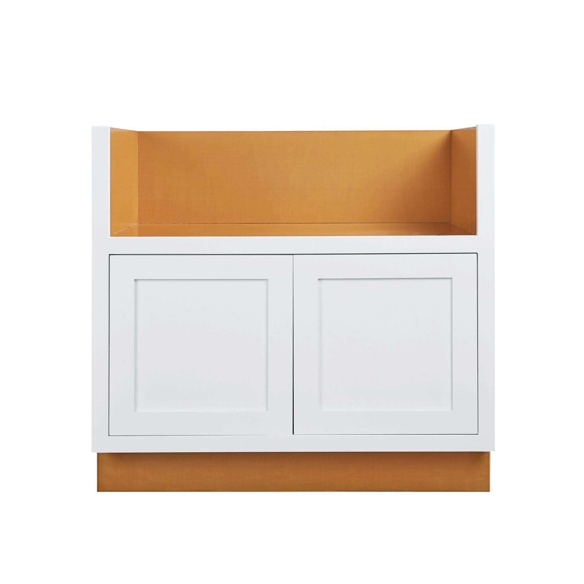 Farm Sink Base 33" or 36" Snow White Inset Shaker Cabinets - Two Doors