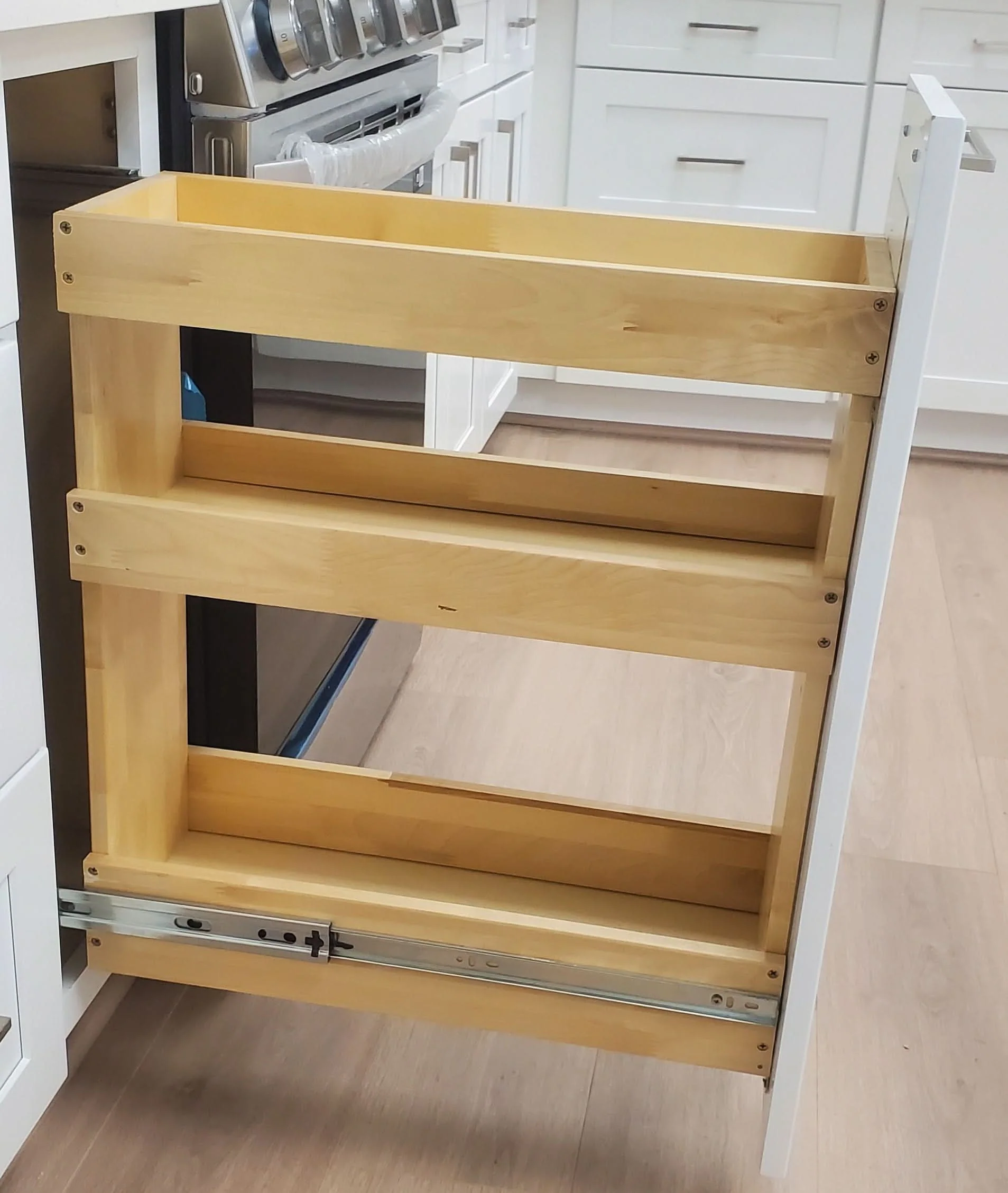 Gray Shaker 1-1/4" Overlay Spice Rack Pullout Base Cabinet 9" & 12" Wide - Image 4