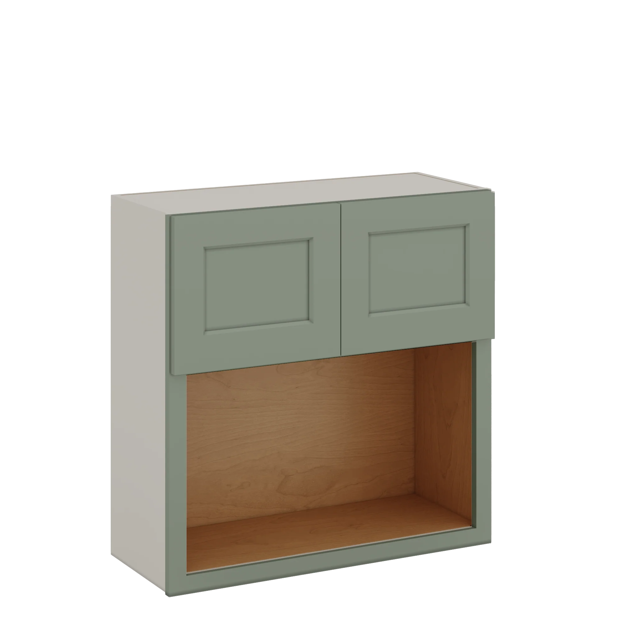 Microwave Shelf Cabinet Green Shaker 1-1/4" Overlay Cabinet 27" Wide by 30", 36" & 42" Tall