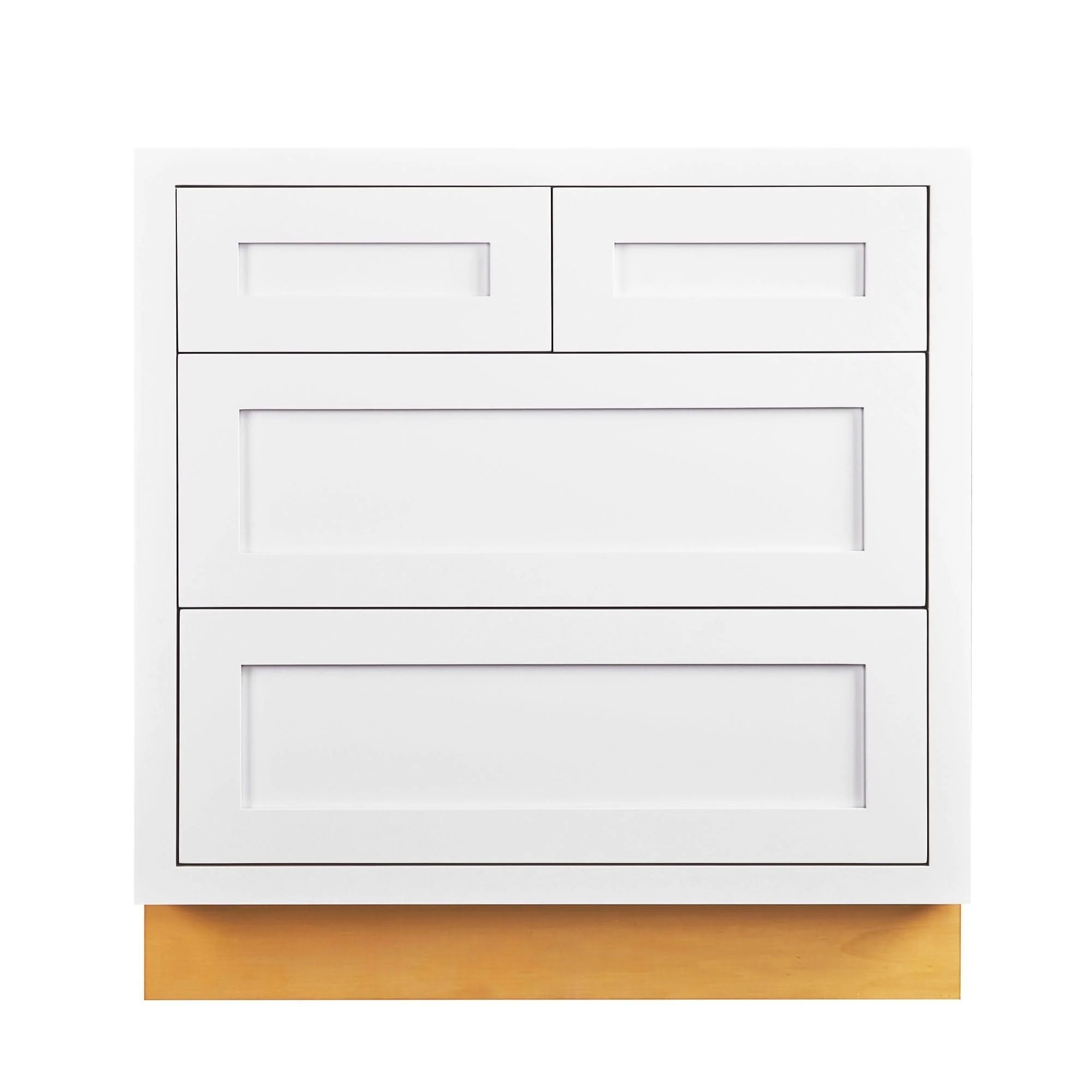 Drawer Base Cabinet - 30"- 33" Four Drawers - Snow White Shaker Inset