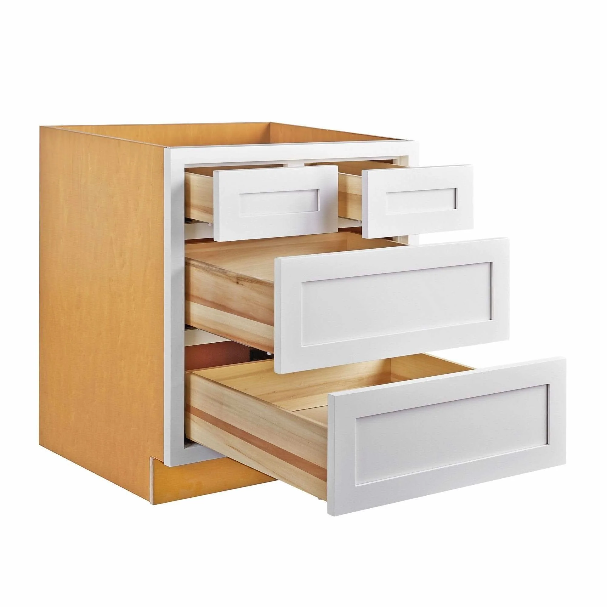 Drawer Base Cabinet - 30"- 33" Four Drawers - Snow White Shaker Inset - Image 2
