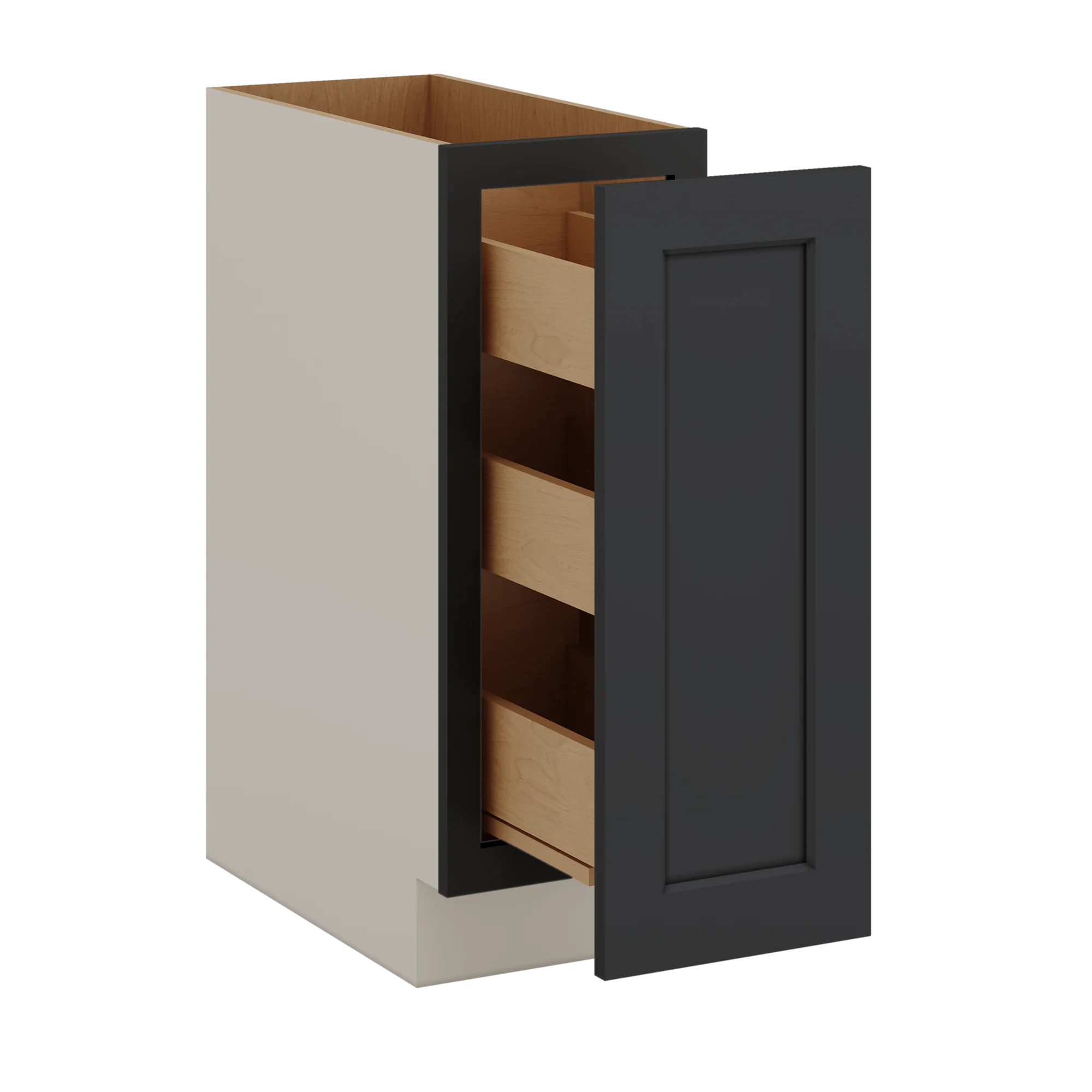 Spice Rack Pull Out Base Cabinet 6", 9" & 12" Wide 15HNS Hermosa Noir Black Shaker 1-1/4" Overlay - Image 4