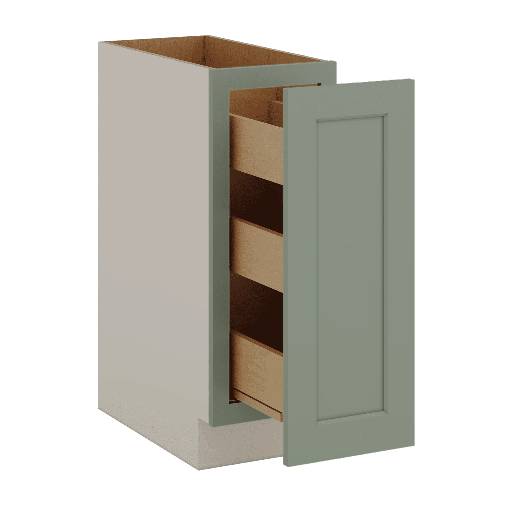 6", 9" & 12" Wide Spice Rack Pull Out Base Cabinet Sage Green Shaker 1-1/4" Overlay - Image 4